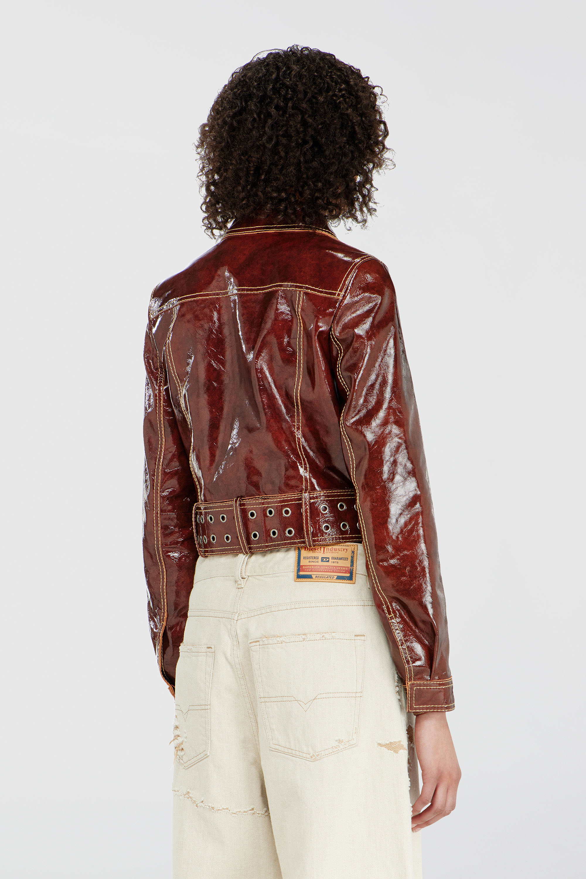 Diesel - L-EGEND, Damen Patent-leather jacket mit gro&szlig;em G&uuml;rtel in Braun - 4