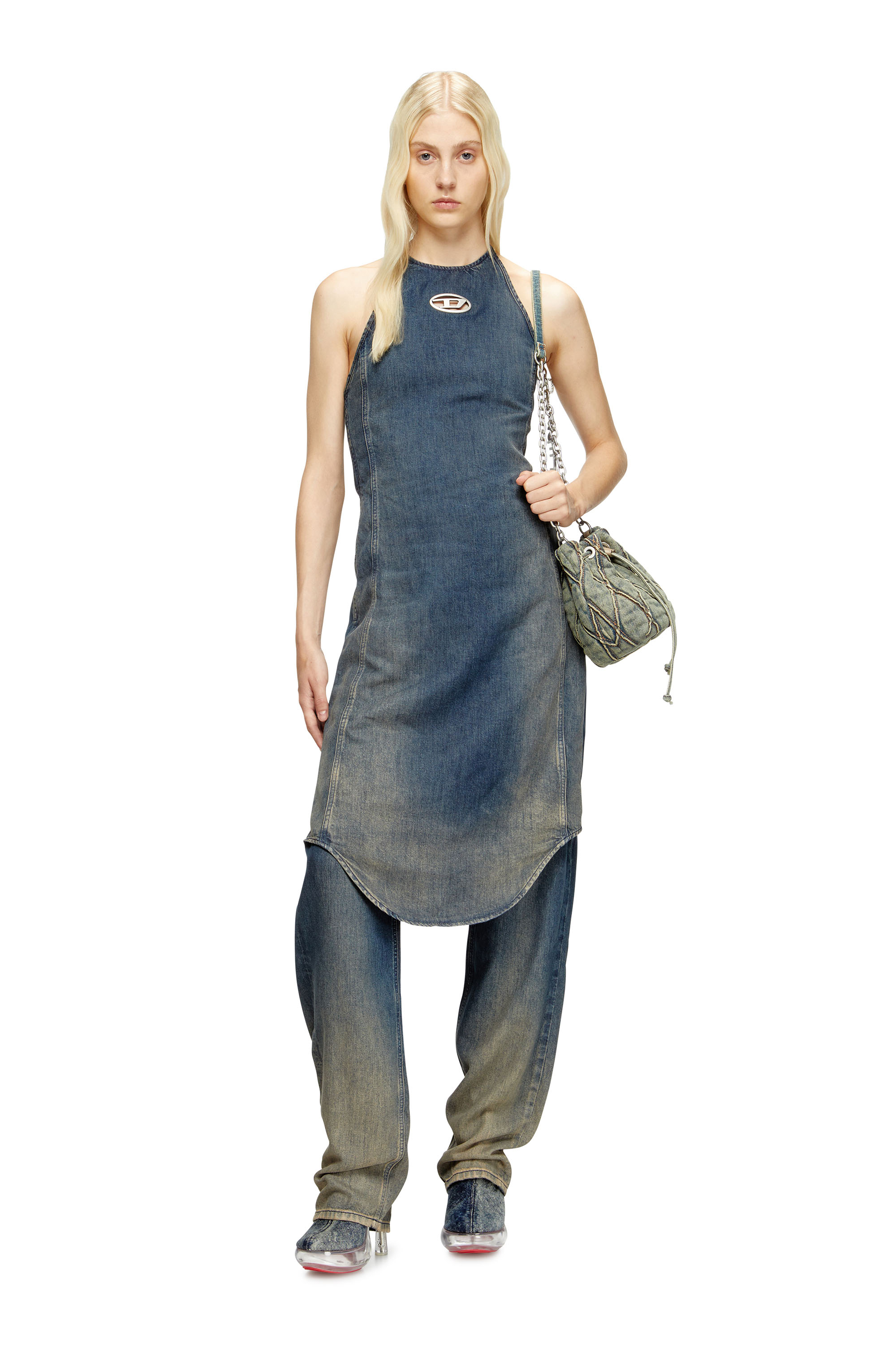 DE-CYNTHIA-S, Dunkelblau Diesel - DE-CYNTHIA-S, Damen Neckholder-Jumpsuit aus fließendem Farbverlauf-Denim in Dunkelblau - 1