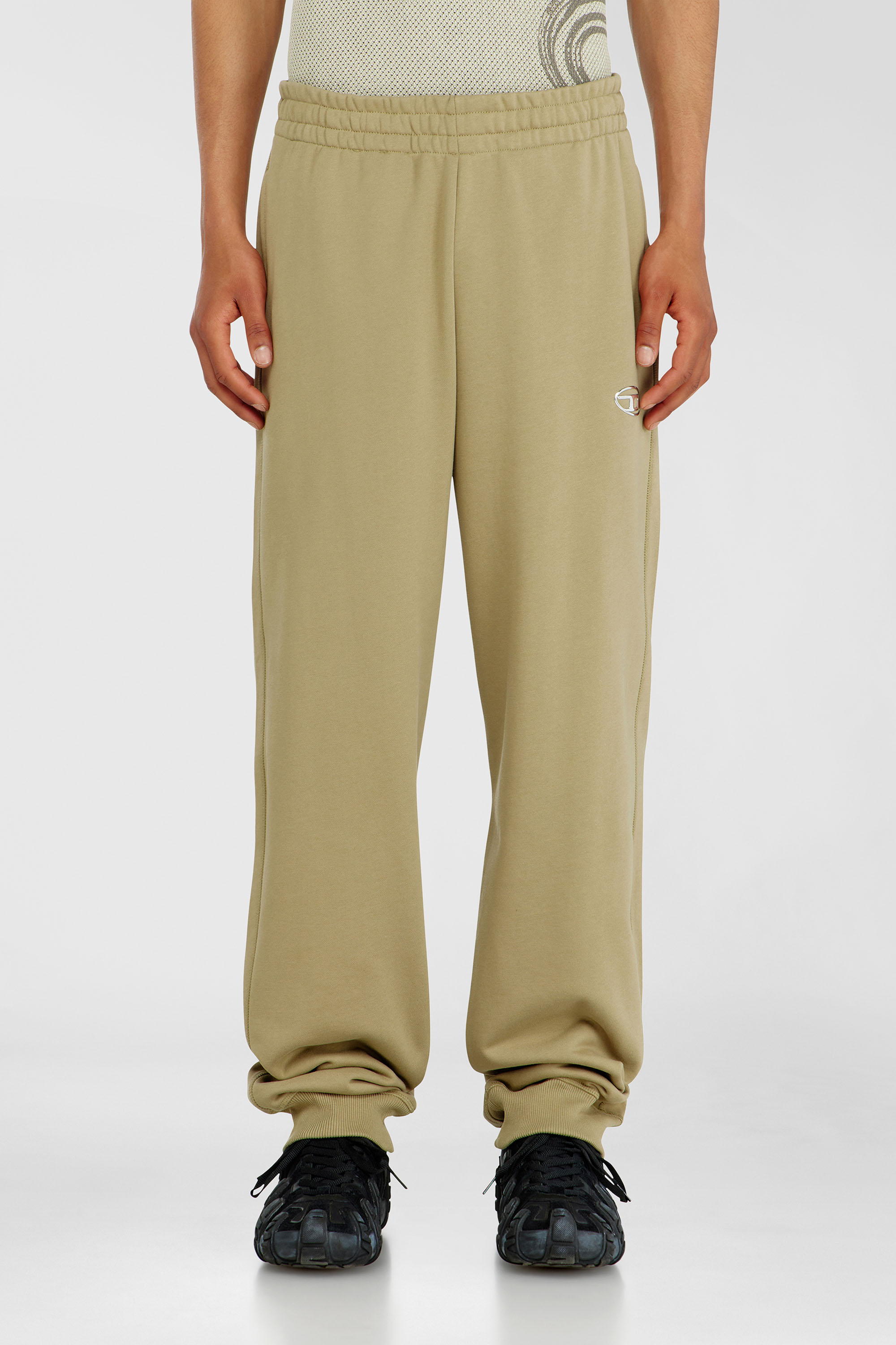 Diesel - P-MARKY-IOD, Herren Baumwollsweatpants mit metallischem Oval D in Beige - 1