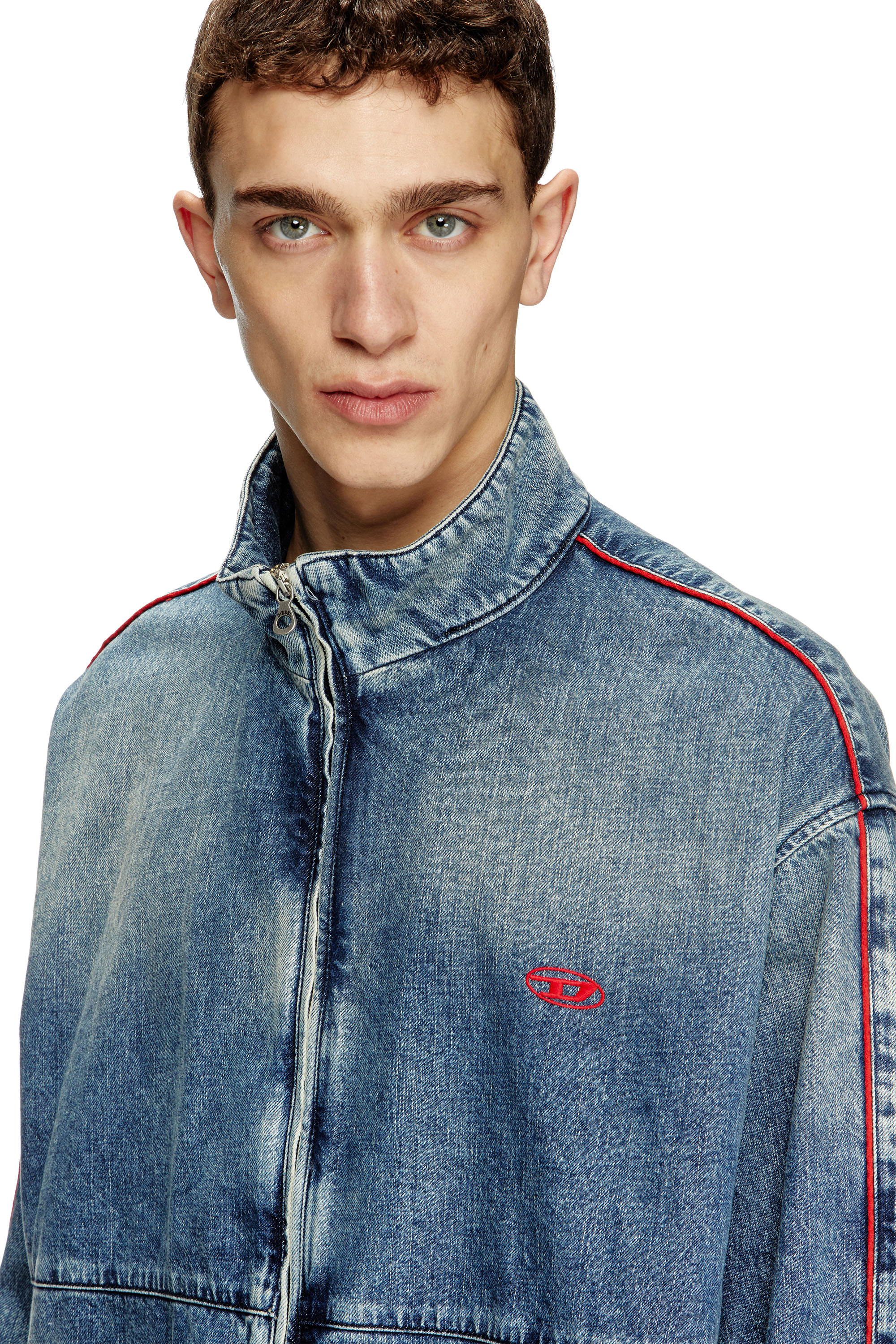 Diesel - D-KRAP-S2, Herren Jacke aus Denim mit roten Paspeln in Mittelblau - 5