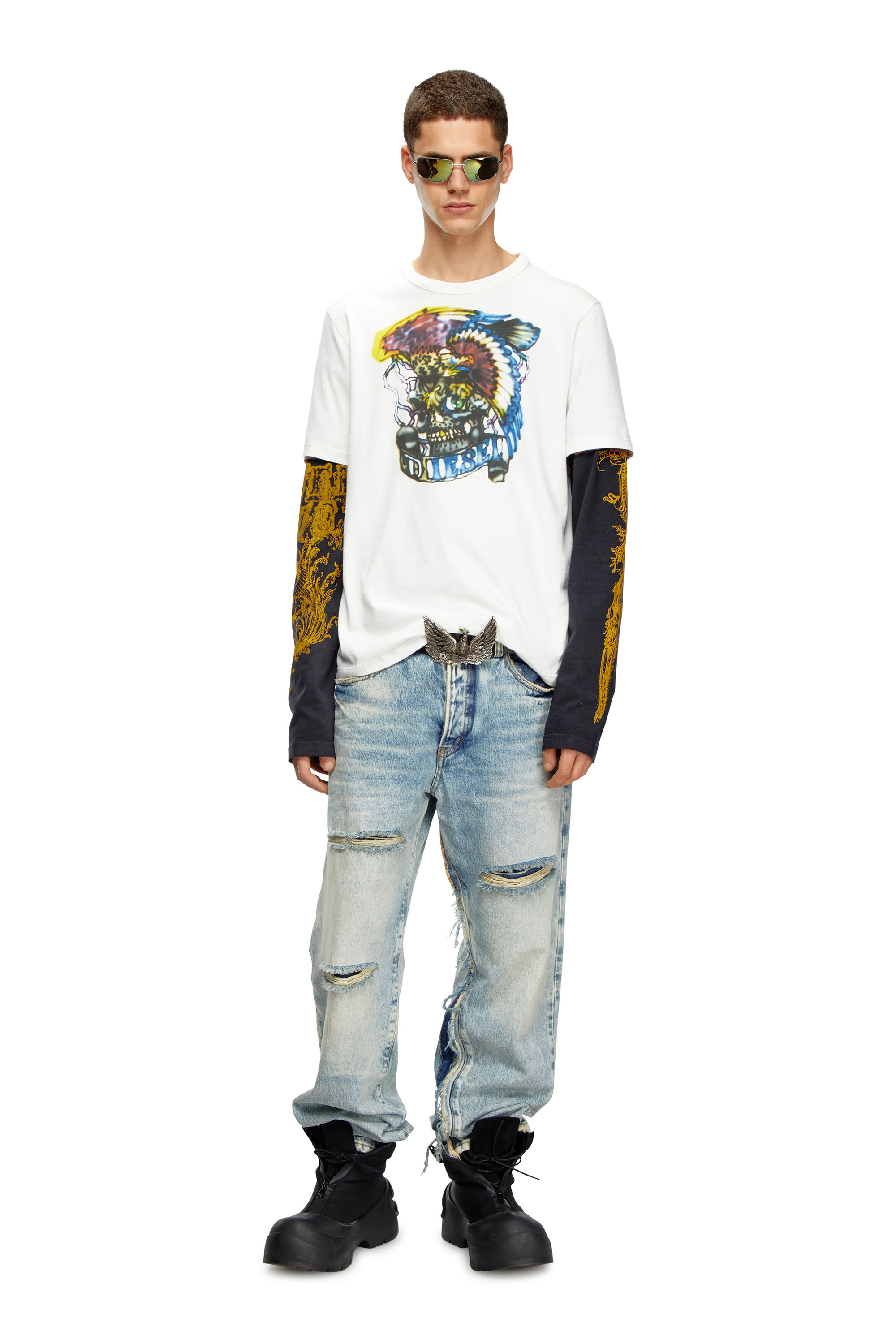 Diesel - T-ADJUST-Q3, Herren T-Shirt mit Tattoo-inspirierten Prints in Wei&szlig; - 1