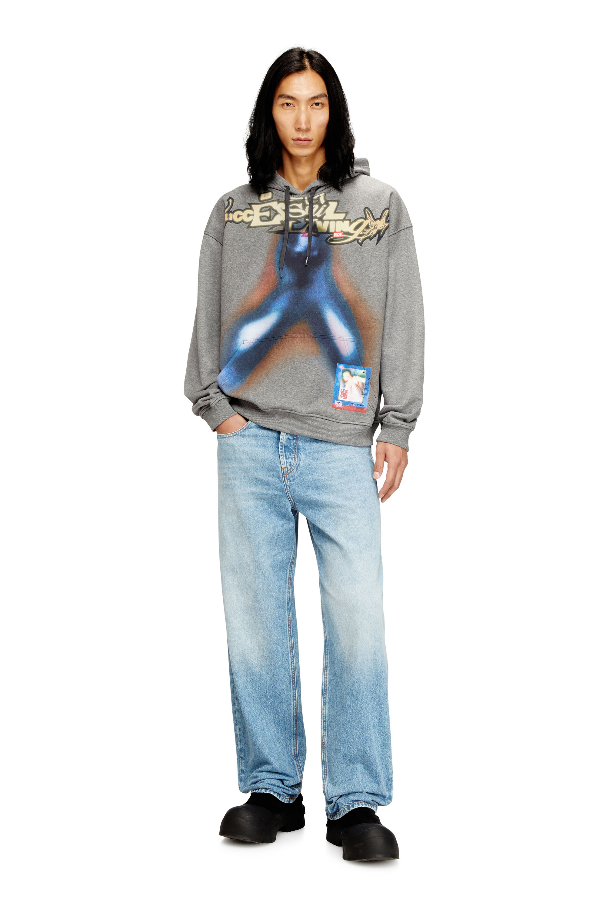 Diesel - S-BOXT-HOOD-V4, Herren Baumwoll-Hoodie mit Digitaldruck in Blau/Grau - 2