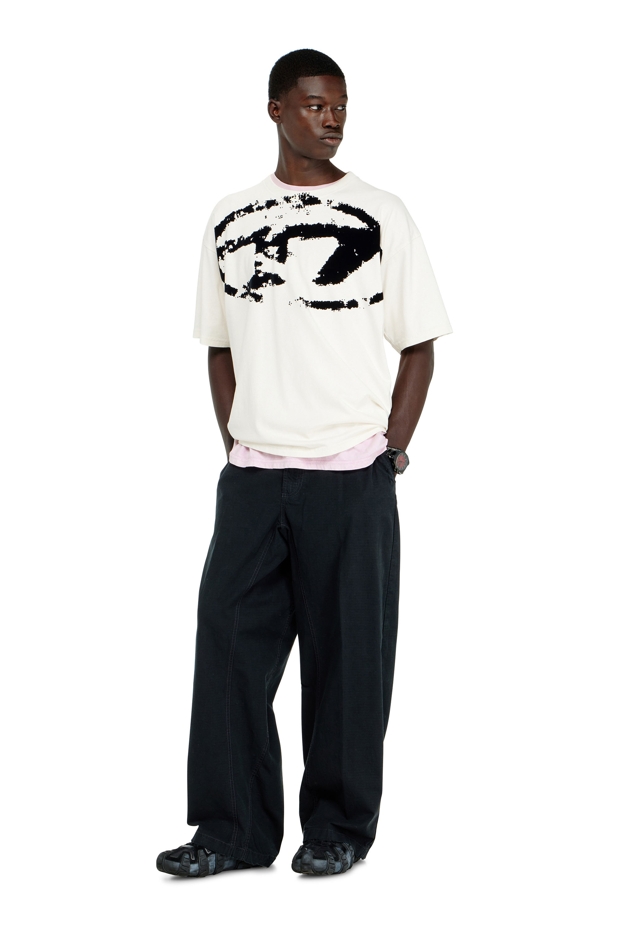 Diesel - T-BOXT-N14, Herren T-Shirt mit beflocktem Distressed-Logo in Wei&szlig; - 1