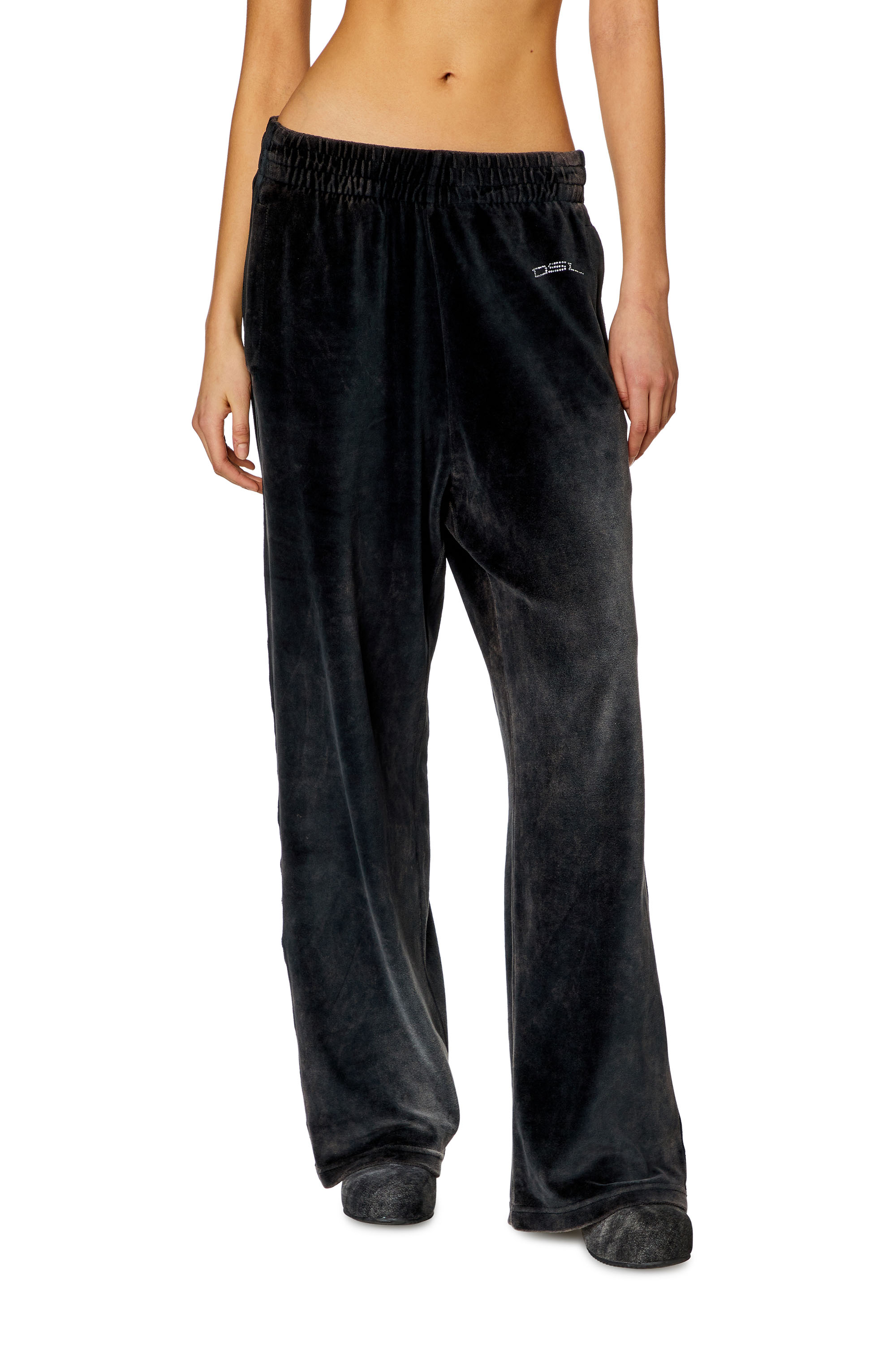 P-MARTYN, Schwarz Diesel - P-MARTYN, Damen Sweathose aus Chenille in Acid-Waschung mit weitem Beinschnitt in Schwarz - 3