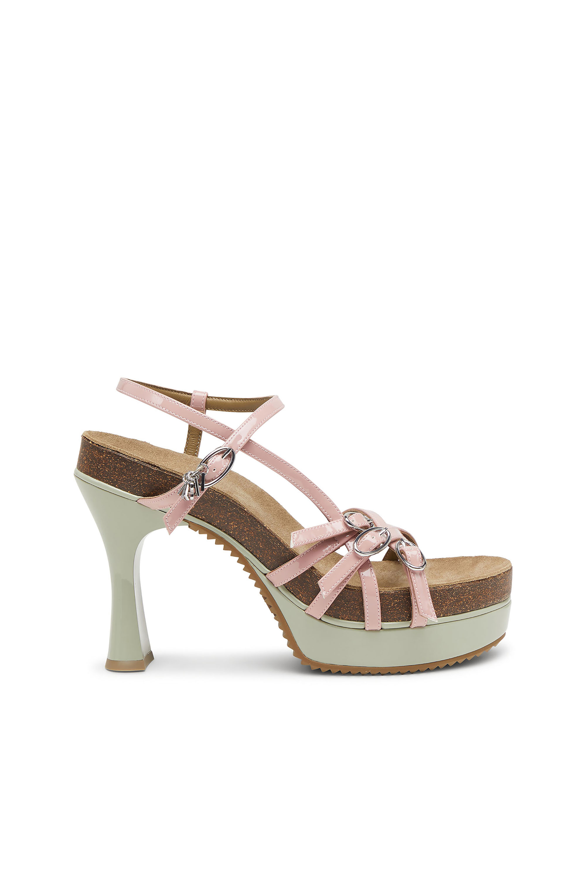 Diesel - D-WOODSTOCK 105 SANDAL, Damen D-Woodstock-Riemchen-Plateausandalen aus glänzendem PU in Rosa/Weiss - 1