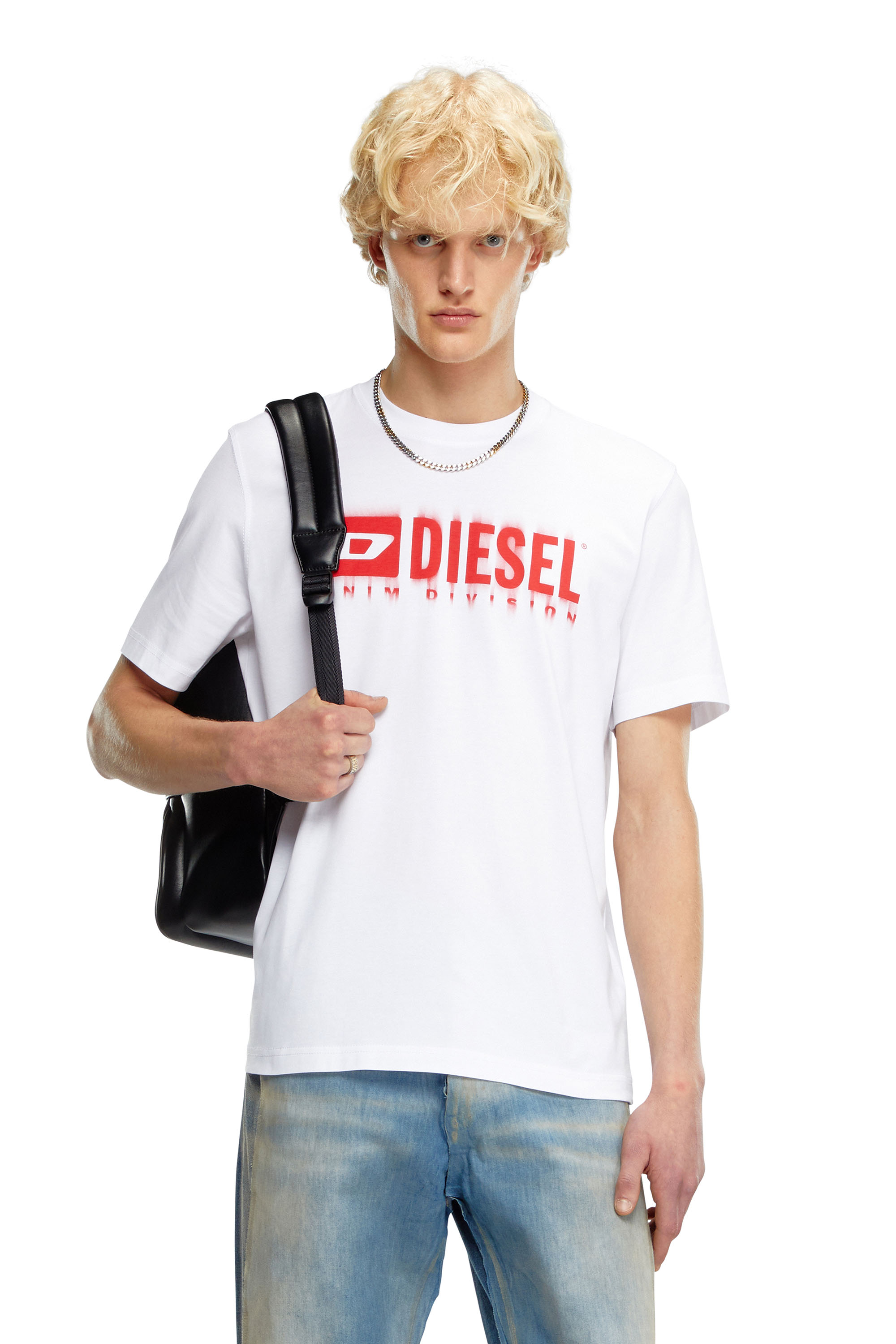 Diesel - T-ADJUST-Q7, Herren T-Shirt mit verschwommenem Diesel-Logo in Weiß - 1