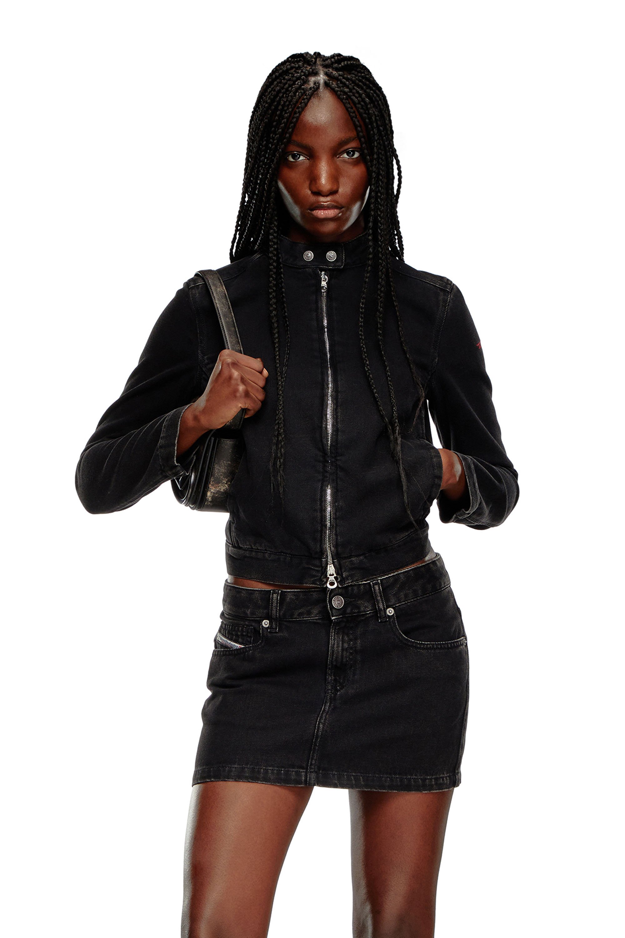 Diesel - DE-MORNIN, Woman Moto jacket in denim in Black - Image 1
