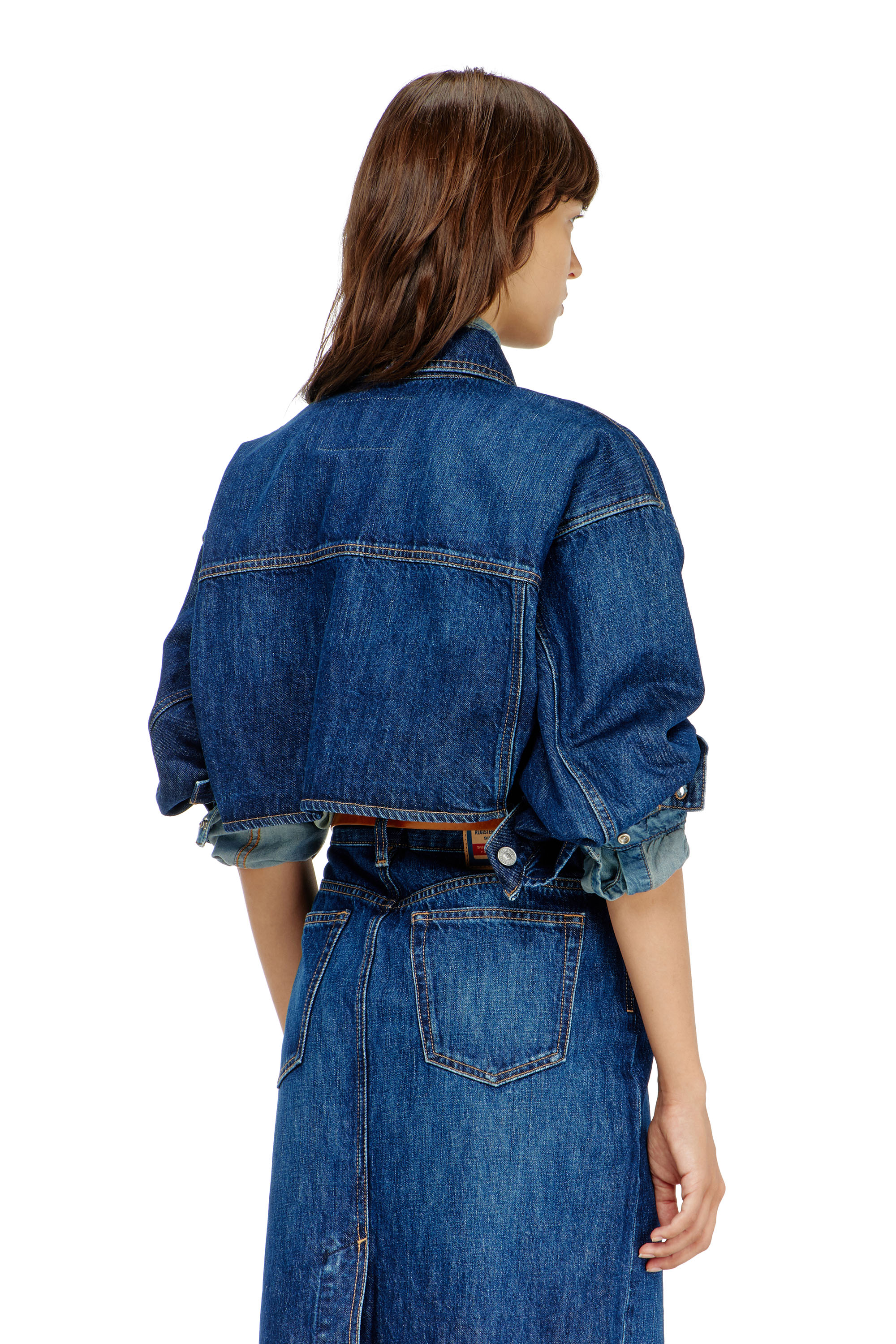 Diesel - DE-MALLEY, Damen Cropped oversized denim trucker jacket

&Uuml;bergro&szlig;e cropped Denim-Truckerjacke in Mittelblau - 4