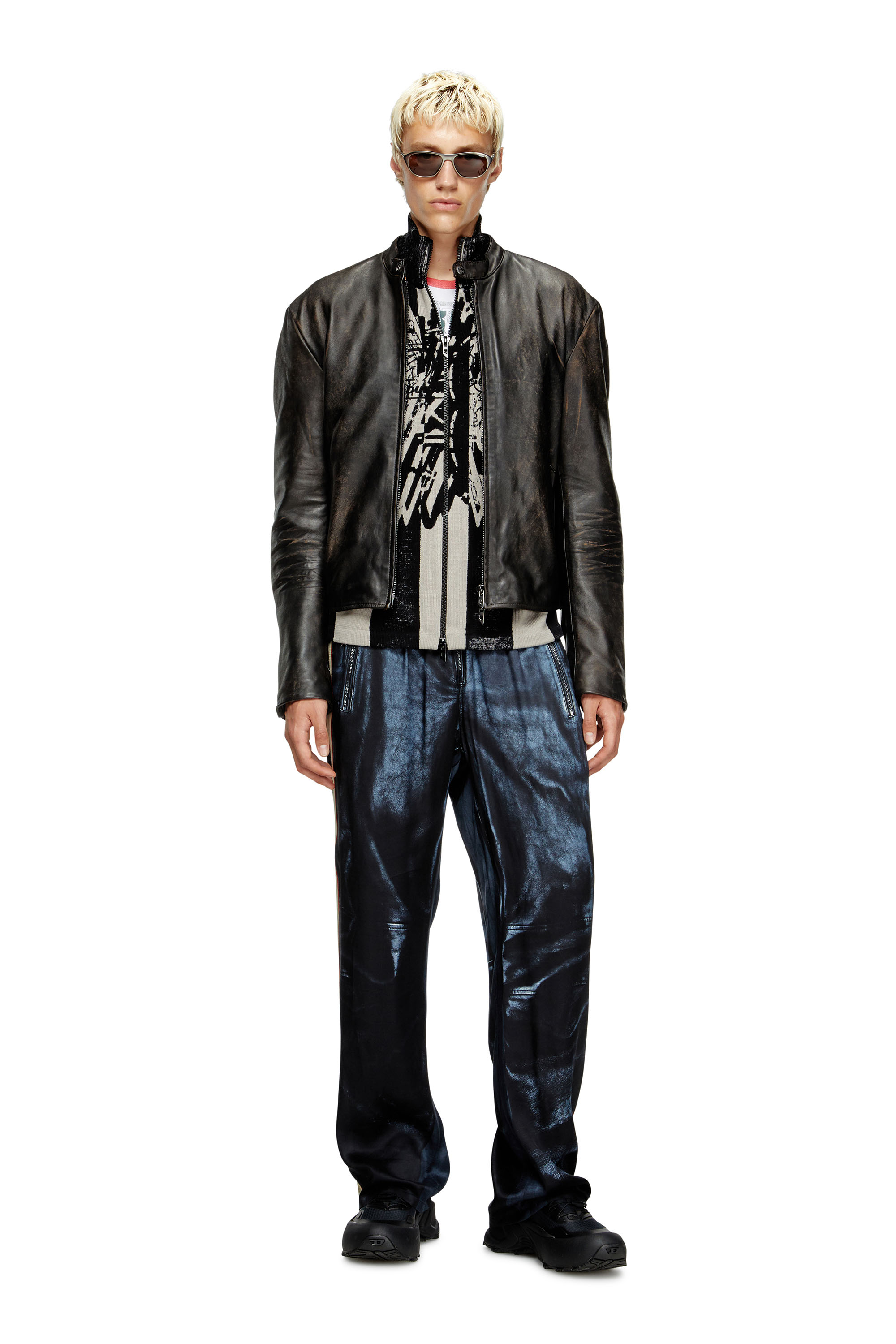 Diesel - L-AROSS, Herren Vielgetragene Bikerjacke aus Leder in Braun - 1