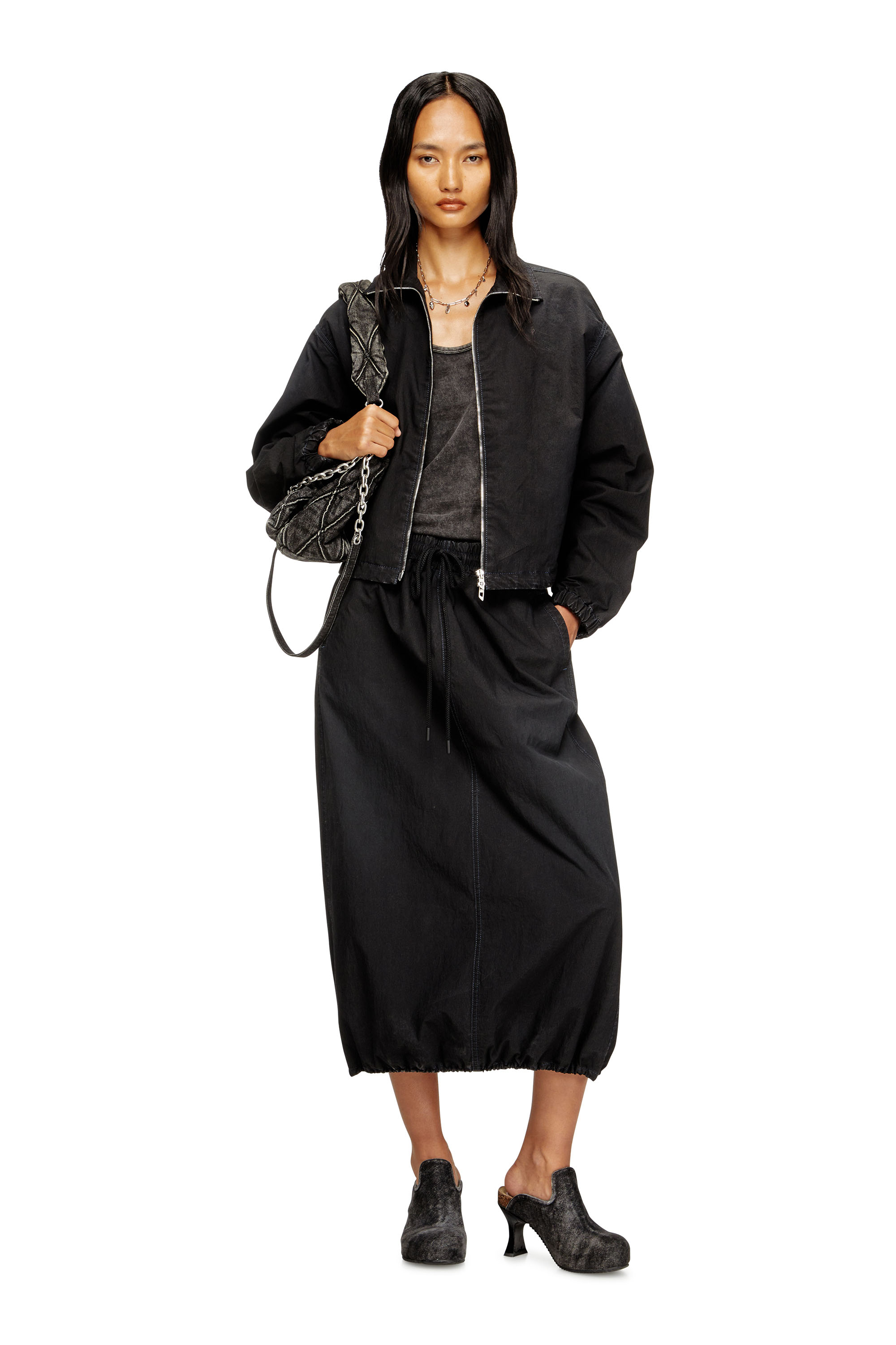 DE-SANDERZ JOGG, Schwarz Diesel - DE-SANDERZ JOGG, Damen Technische hochgeschlossene Jacke aus JoggJeans in Schwarz - 1