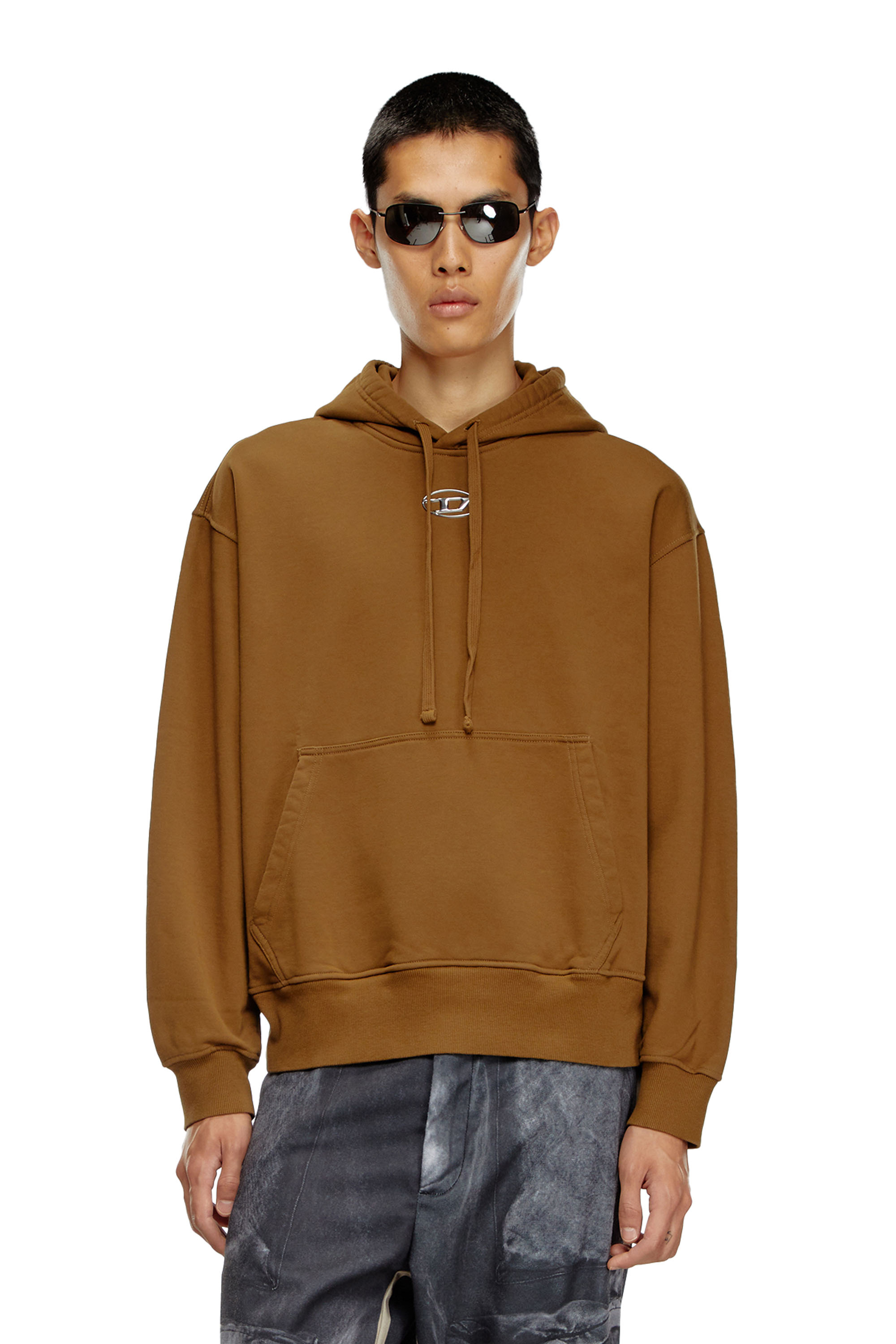 S-MACS-HOOD-OD Men: Oversized black hoodie metallic logo