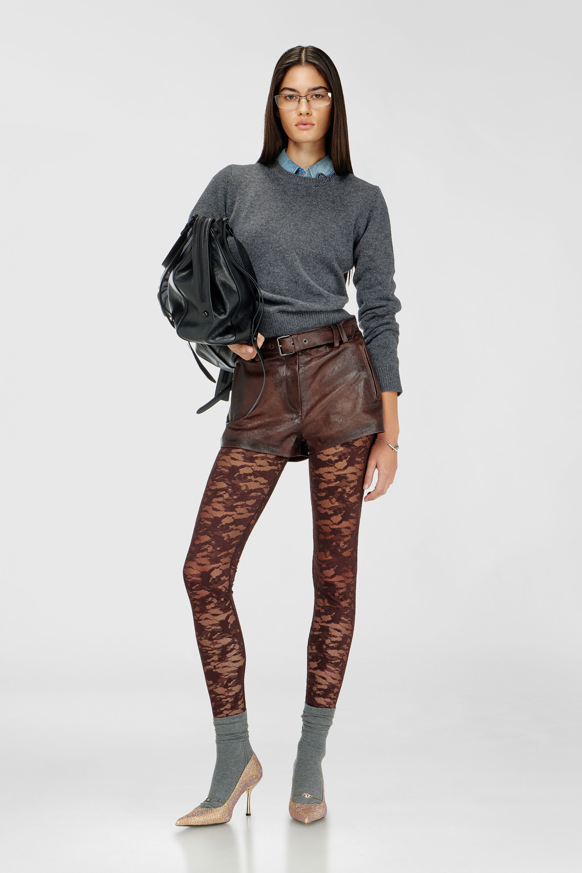 Diesel - HAYLEY-UTLT, Damen Leggings aus Nylon mit camouflage-Spitze in Dunkelbraun - 6