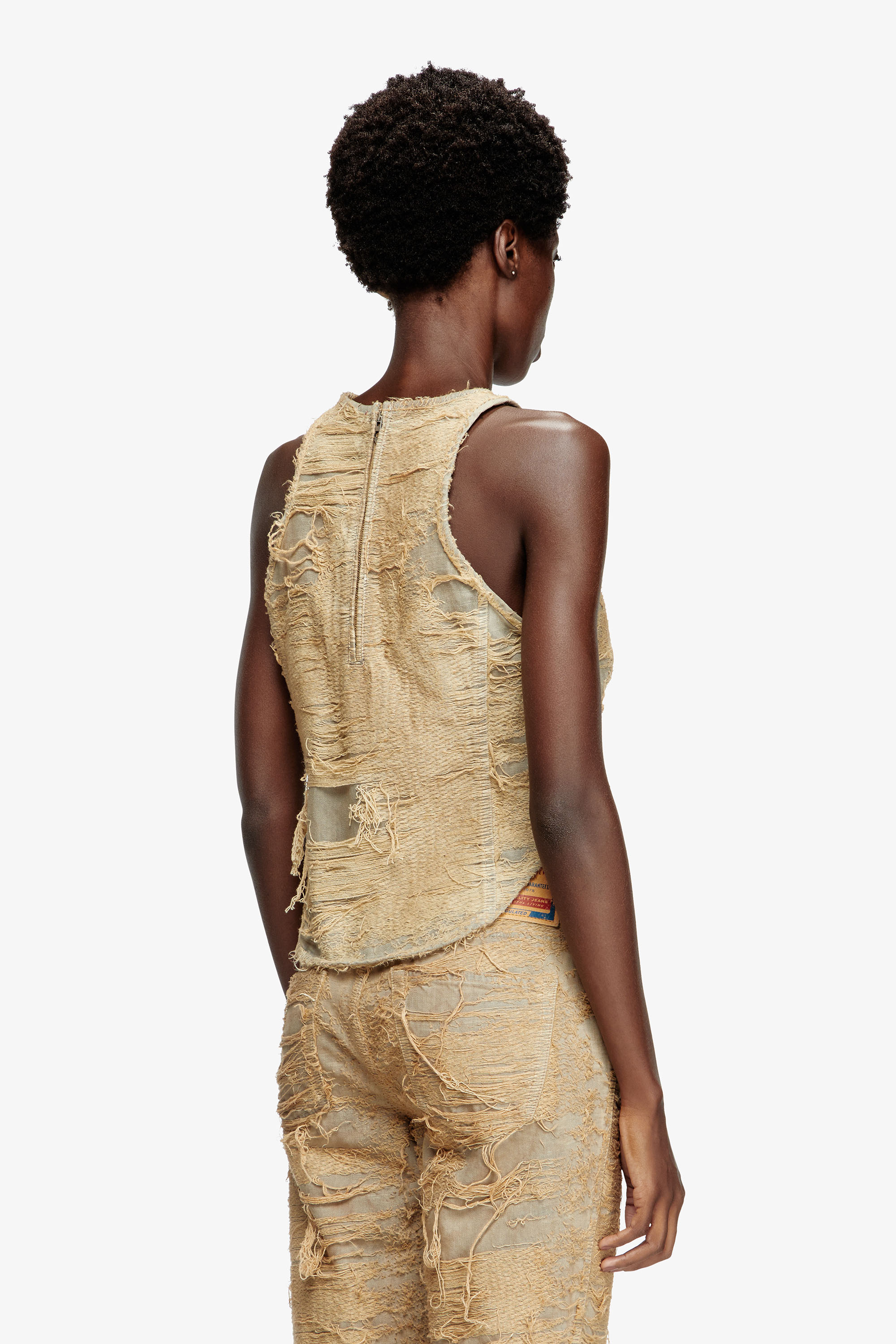 Diesel - DE-ASTRO-FSG, Damen Oberteil aus &uuml;berf&auml;rbtem Denim mit flie&szlig;enden F&auml;den in Beige - 4