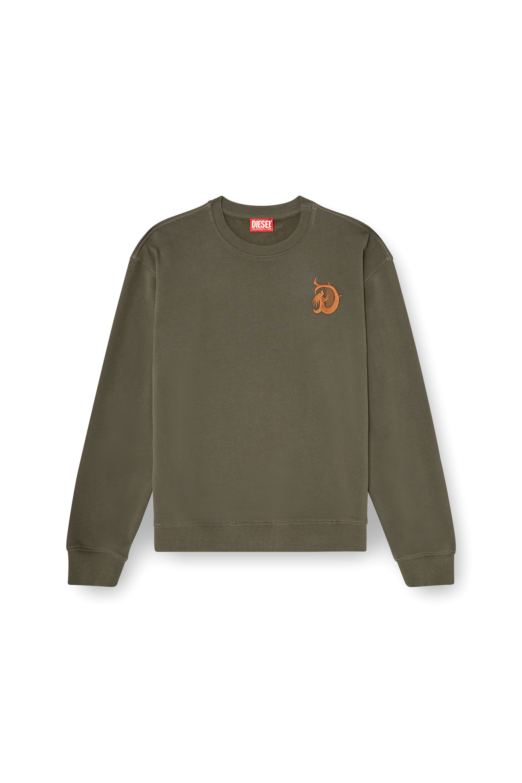 Diesel - S-NORM-AA4, Herren Sweatshirt mit Stickerei und Flockprint in Armeegr&uuml;n - 3
