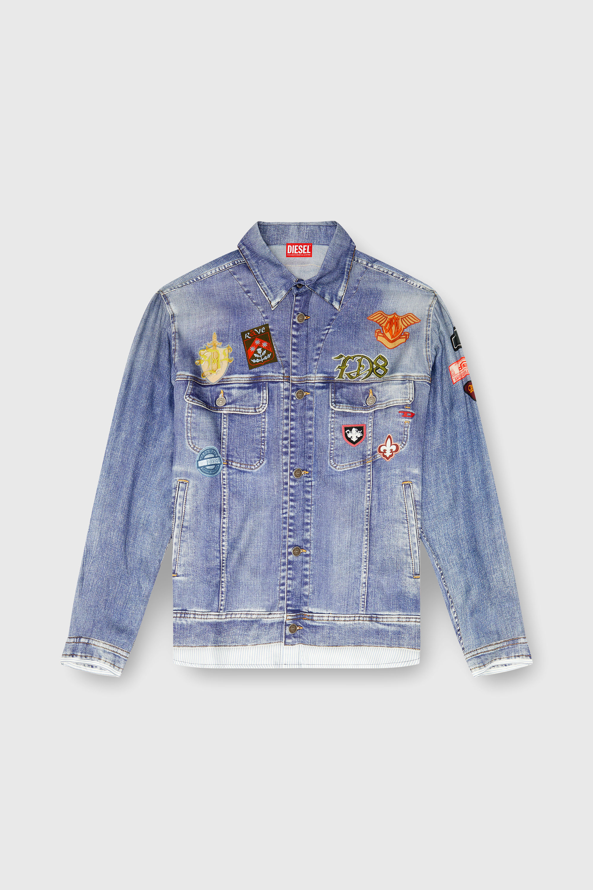 Diesel - S-SIMPLY-PATCH, Herren Satinhemd mit trompe-l'oeil denim-print in Mittelblau - 2