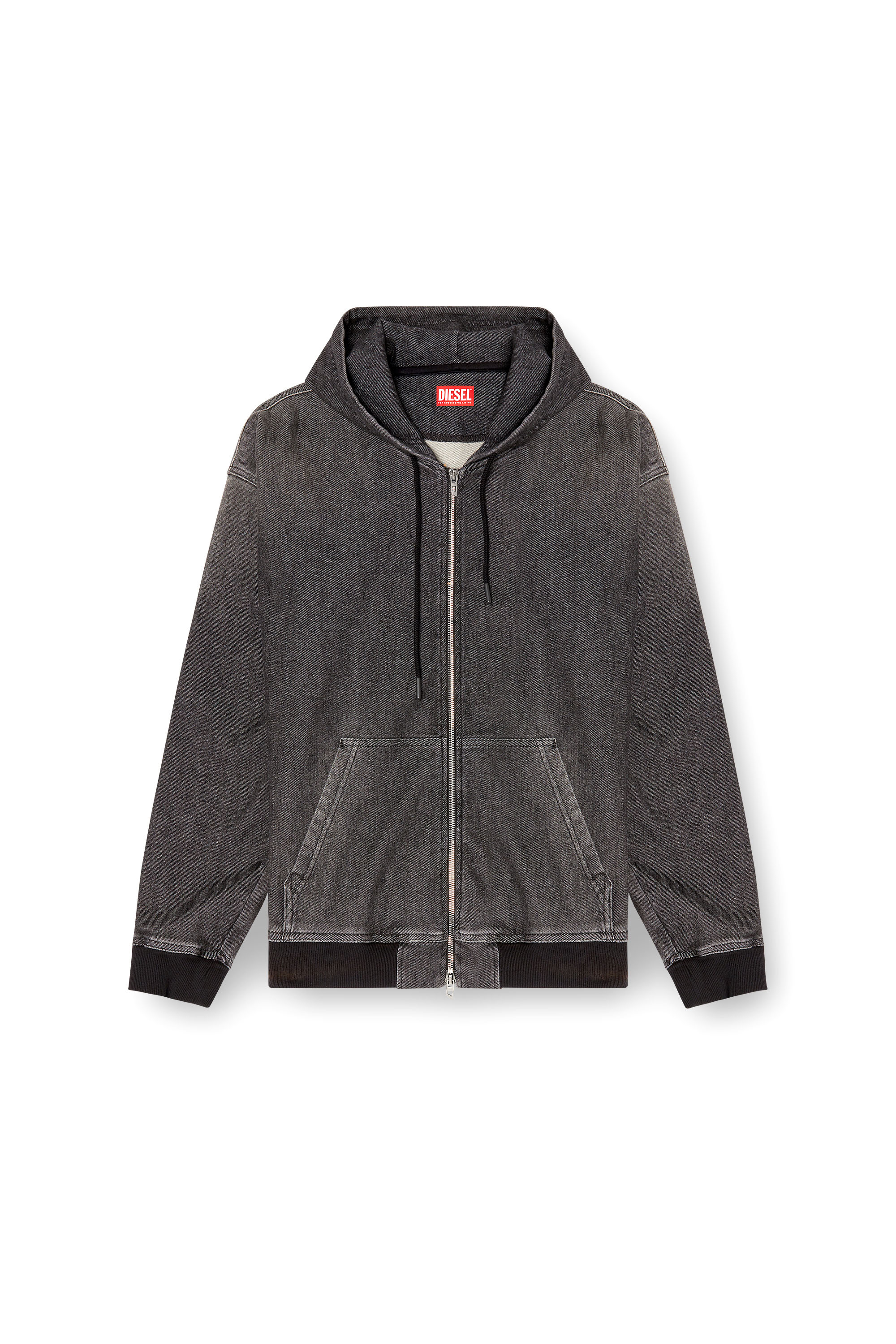 Diesel - D-GIRI-S TRACK, Unisex Reißverschluss-Hoodie aus Track Denim mit Schmutz-Effekt in Schwarz - 4