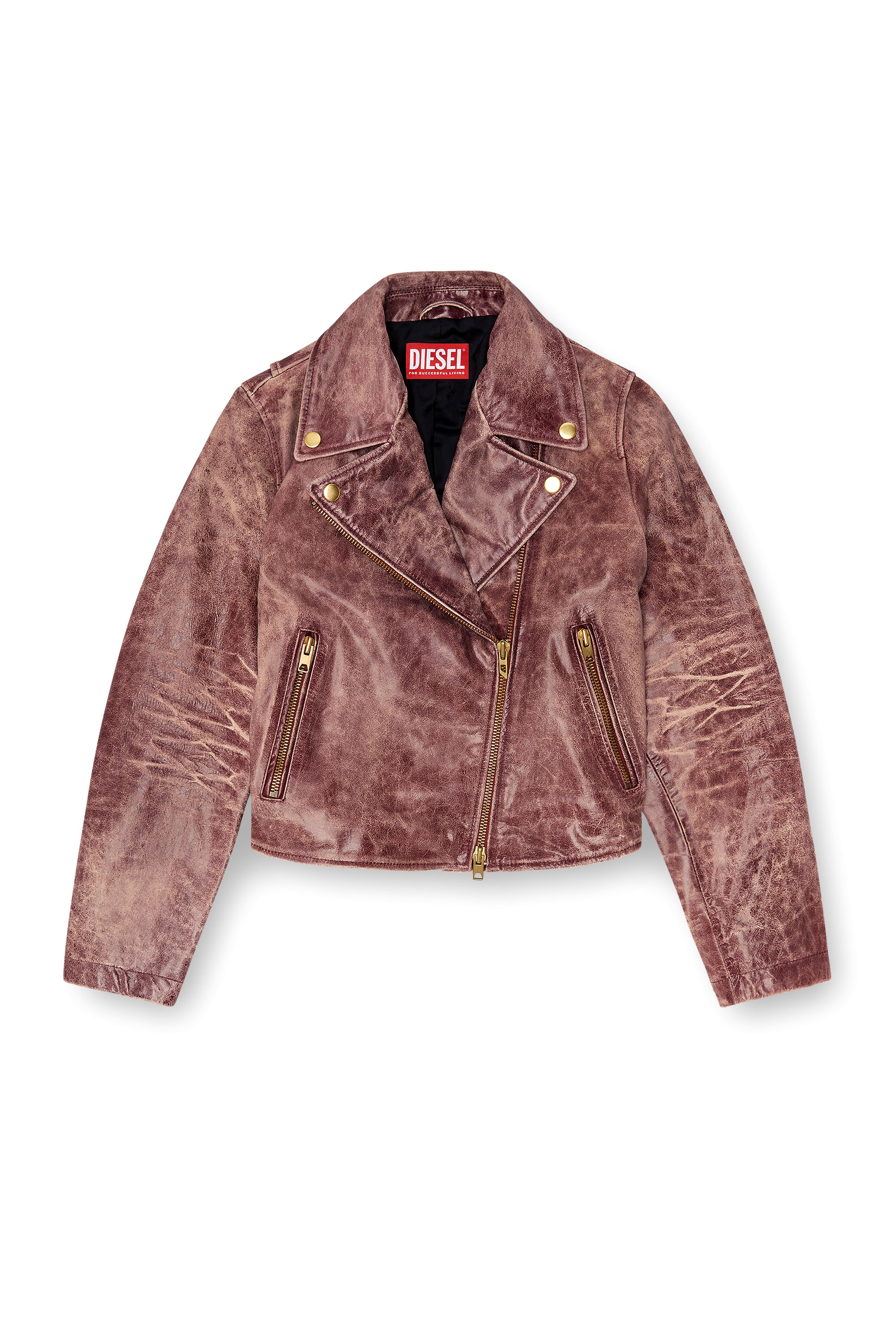 Diesel - L-UNATIC-T1, Woman's Biker jacket in treated leather in null - 3