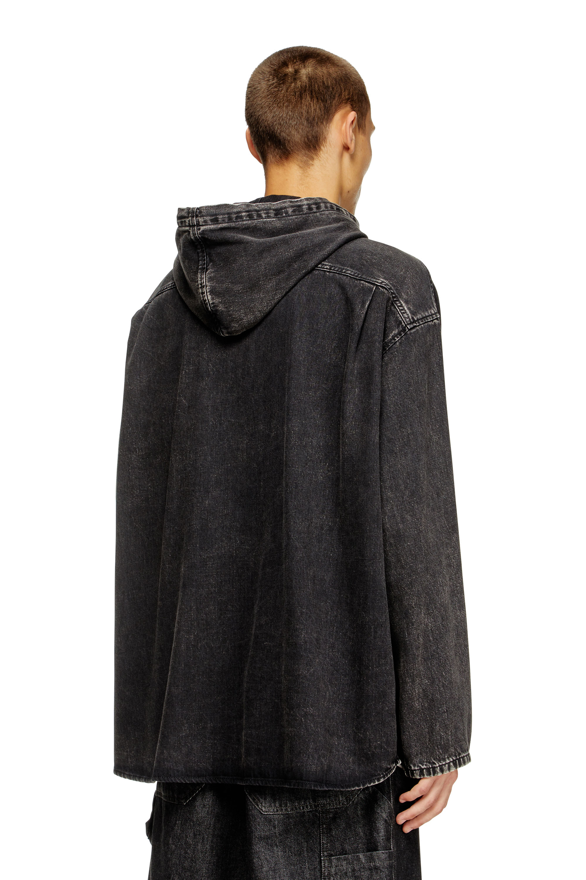 Diesel - D-DEWNY-HOOD, Herren Hybridshirt aus Tencel-Denim in Schwarz - 4