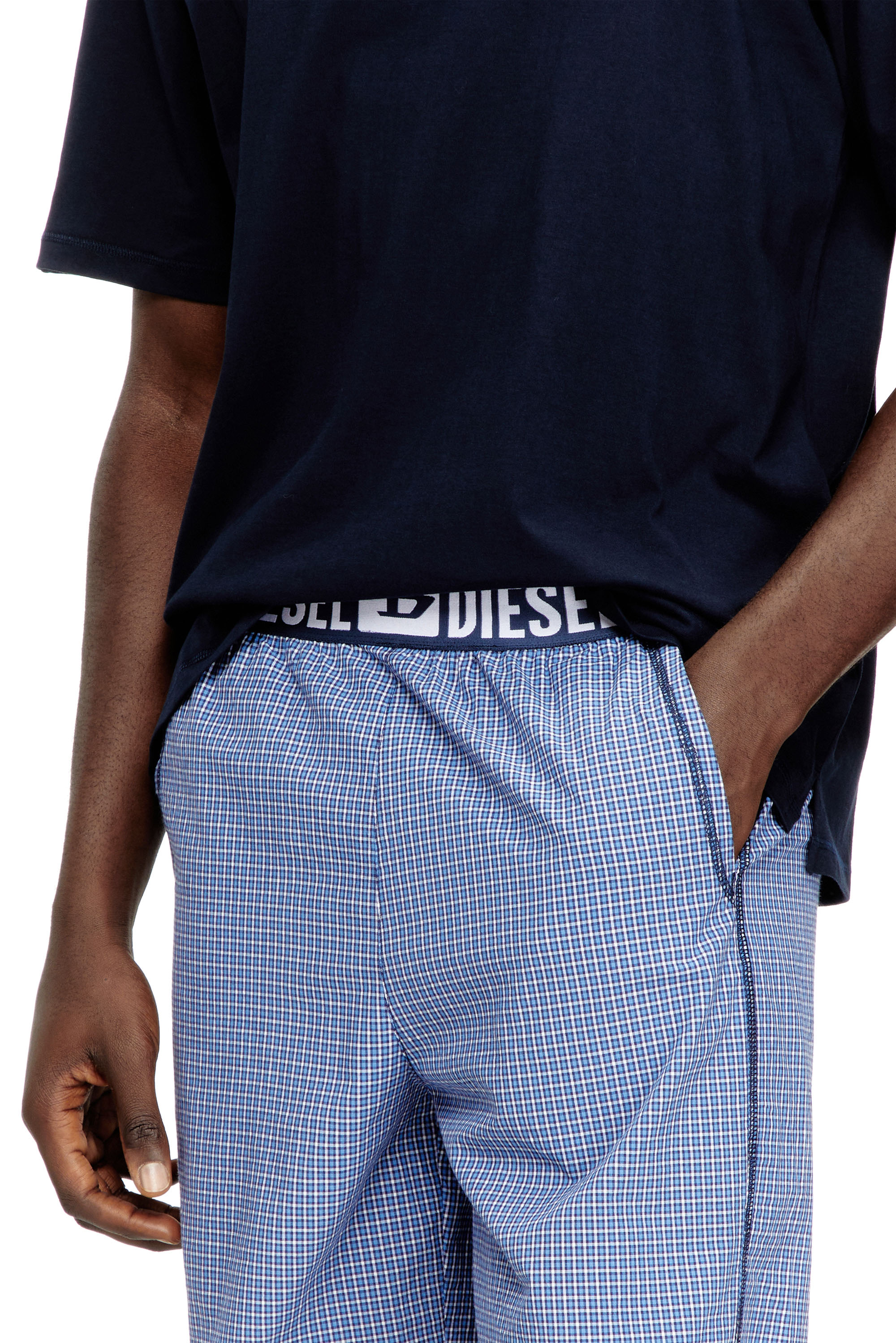 Diesel - KIT-RAUL-D-CORE, Herren Baumwoll-Pyjama-Set mit karierten Shorts in Blau - 4