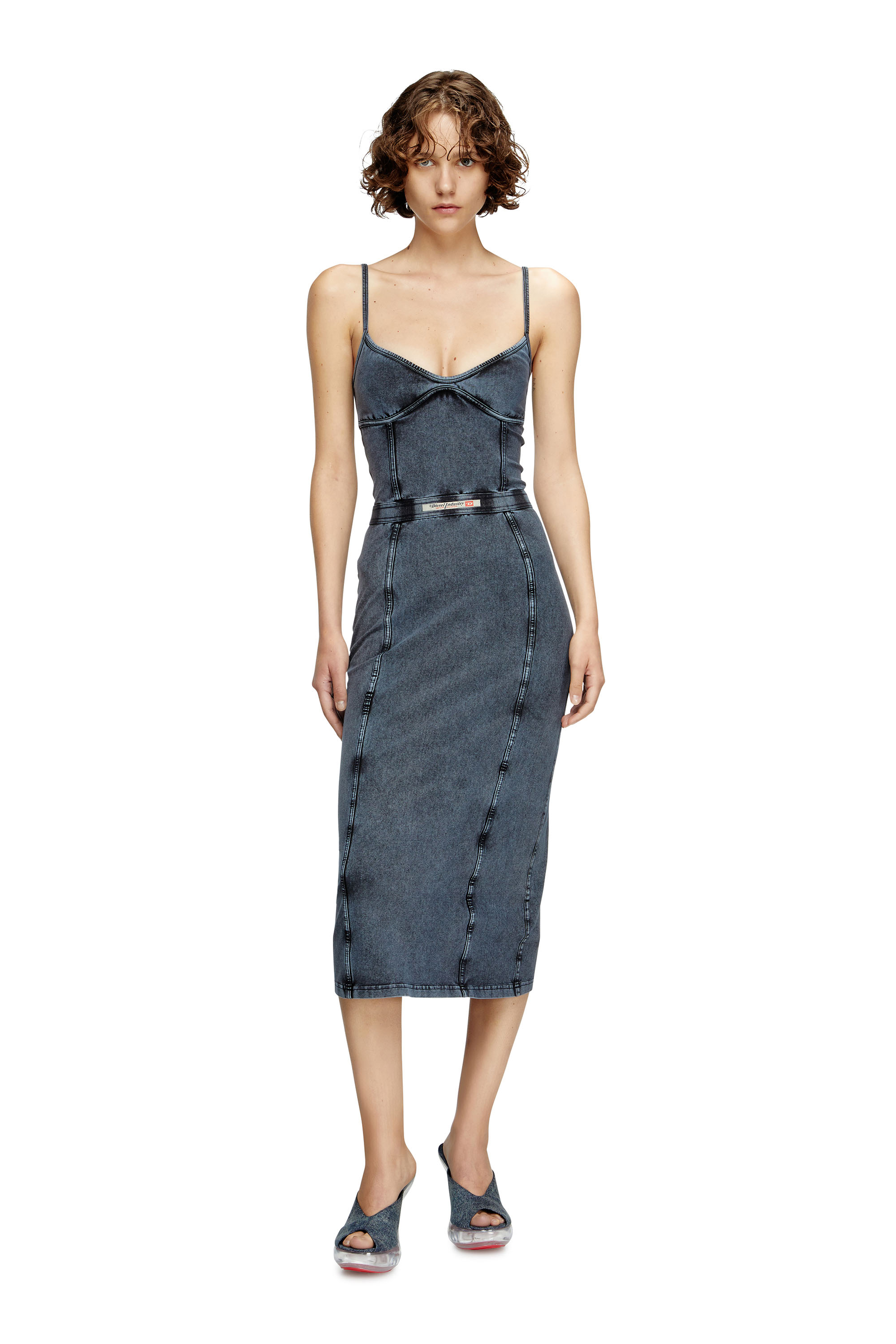 Diesel - D-ONY, Damen Midi-Kleid aus Jersey in Denim-Optik in Dunkelblau - 1