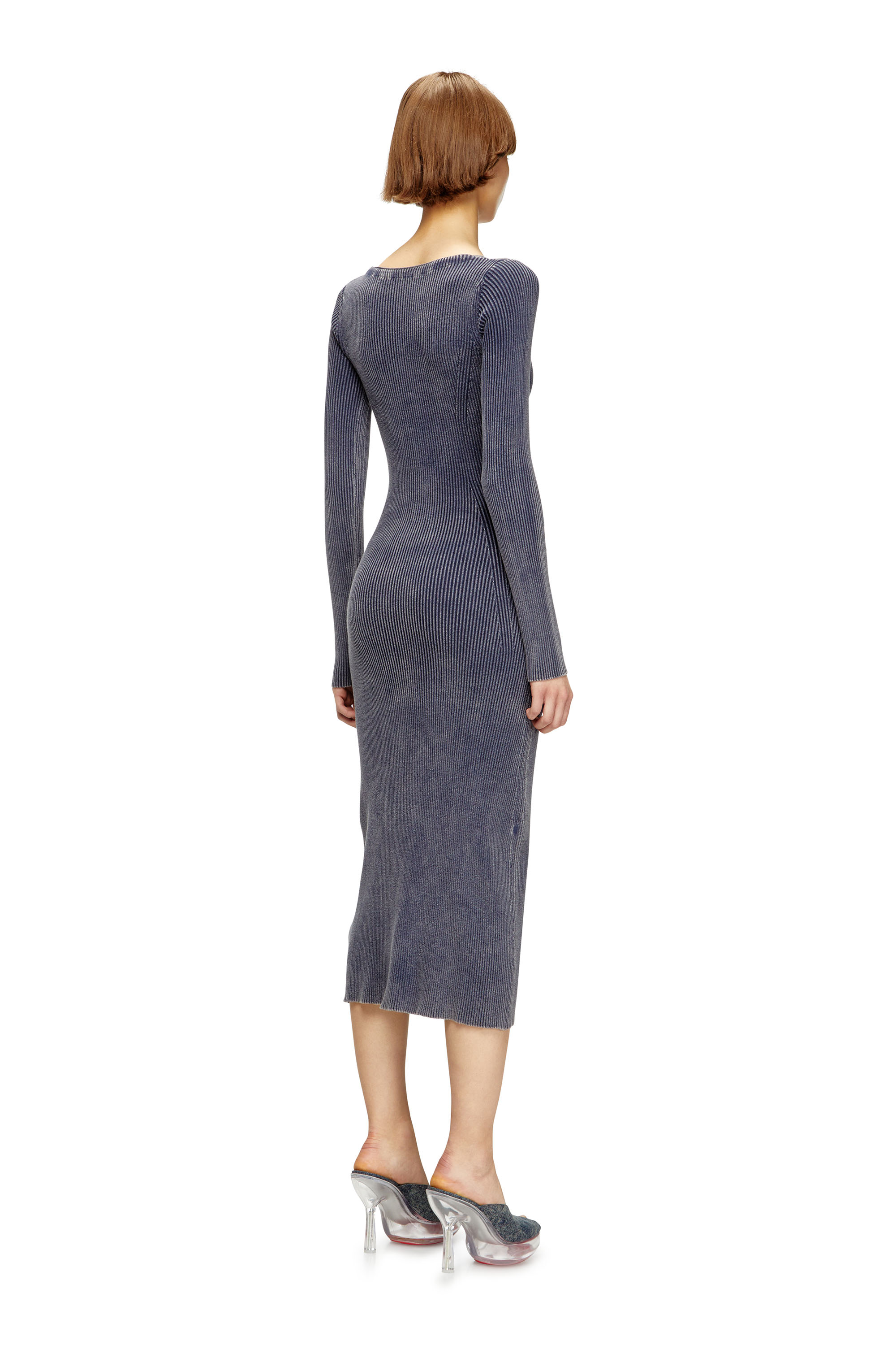 Diesel - M-MELTI-LS, Damen Geripptes Midikleid mit Denim-Behandlung in Blau - 4
