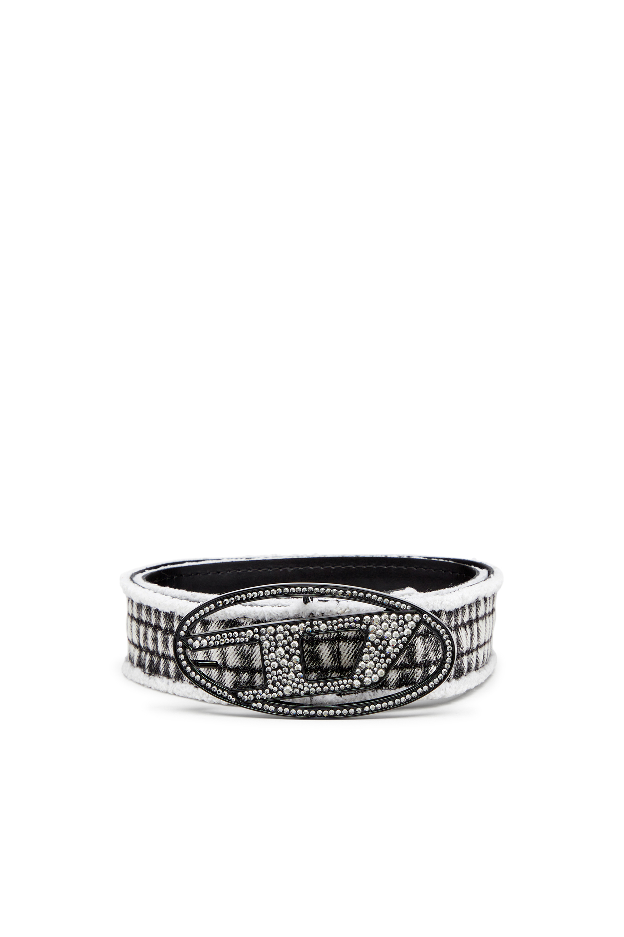 Diesel - B-1DR STRASS, Damen Gürtel aus Denim und Leder mit Kristallschnalle in Schwarz - 1