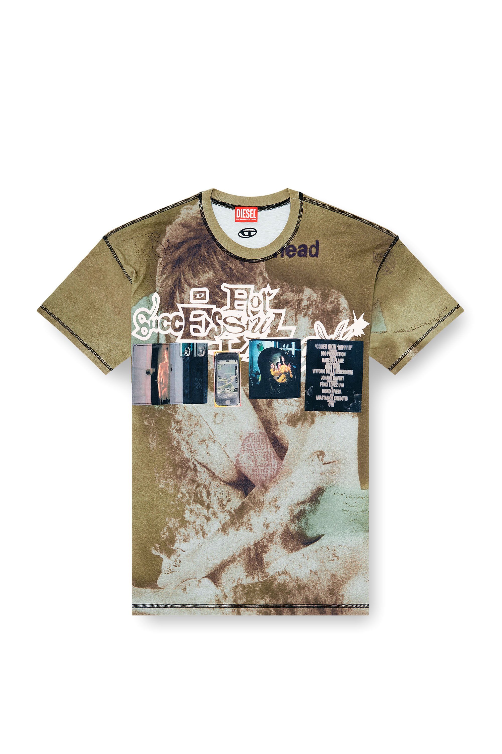 Diesel - T-BOXT-V5, Man's Relaxed T-shirt with all-over prints and patches in Green - 3