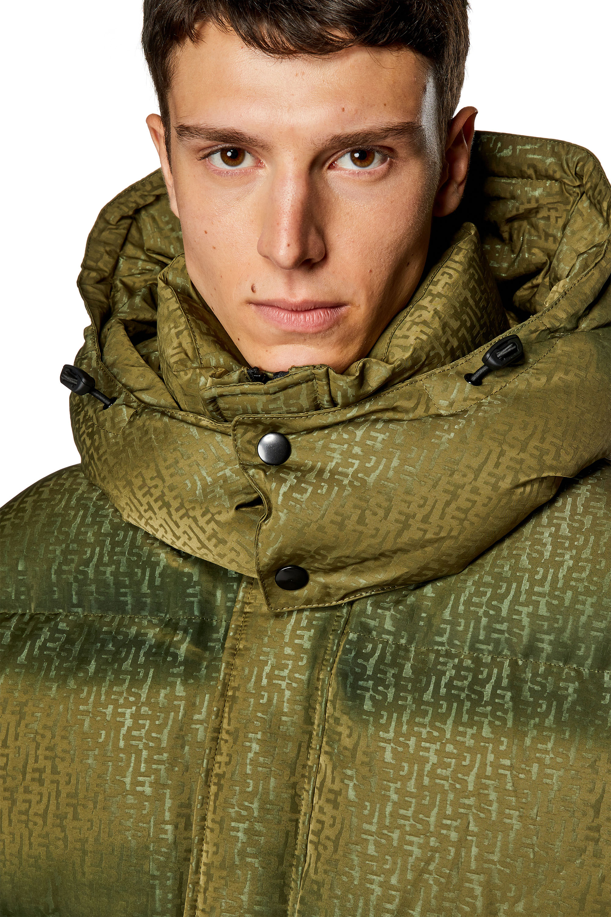 Diesel - W-ROLFYS-MON, Herren Pufferjacke mit Monogram-Motiv in Armeegrün - 5