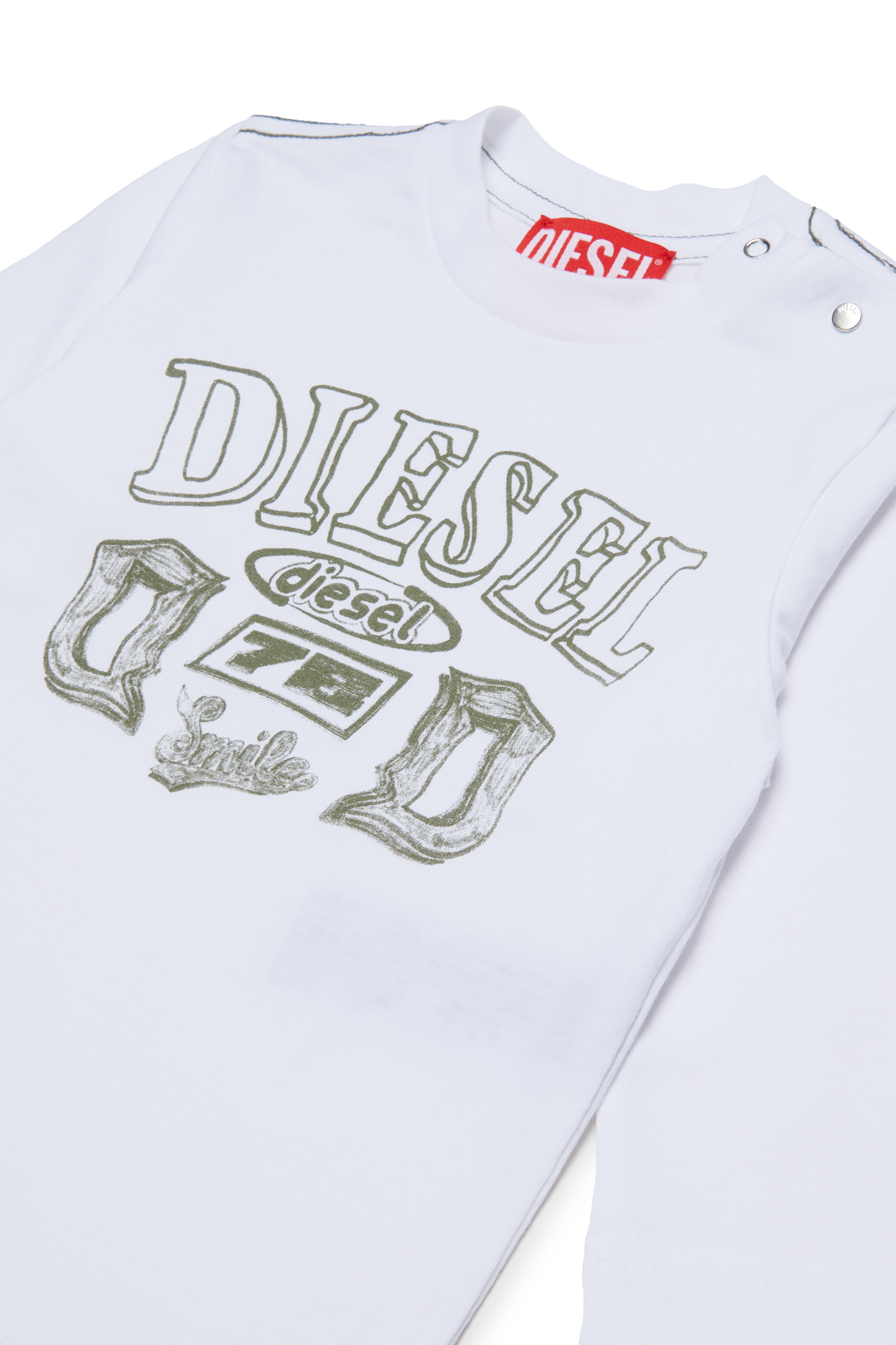 Diesel - TBANB, Herren Langarm-T-Shirt mit Logo-Print in Wei&szlig; - 3