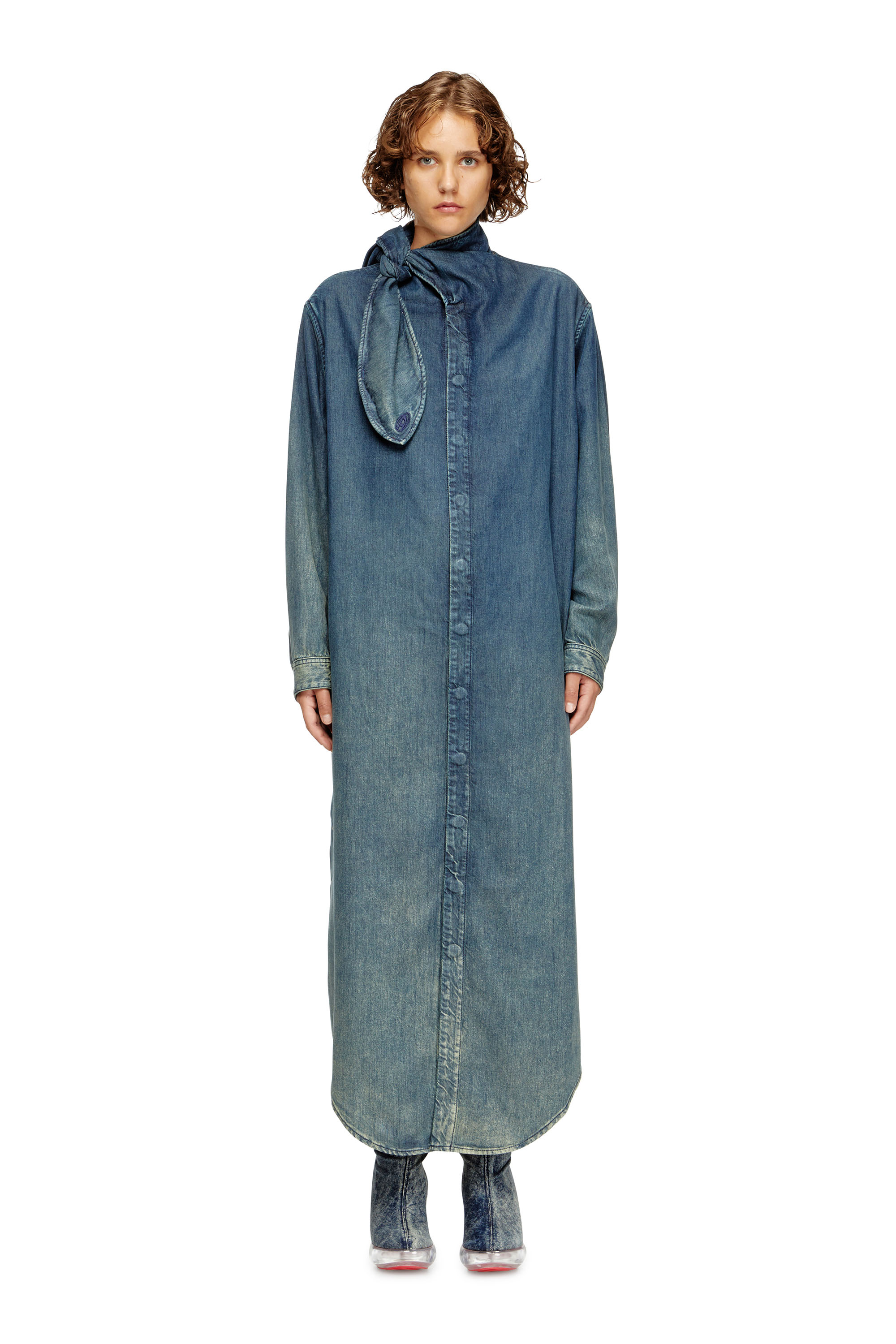 Diesel - DE-BARBARA-S, Damen Langes Shirtkleid aus fließendem Denim in Dunkelblau - 2