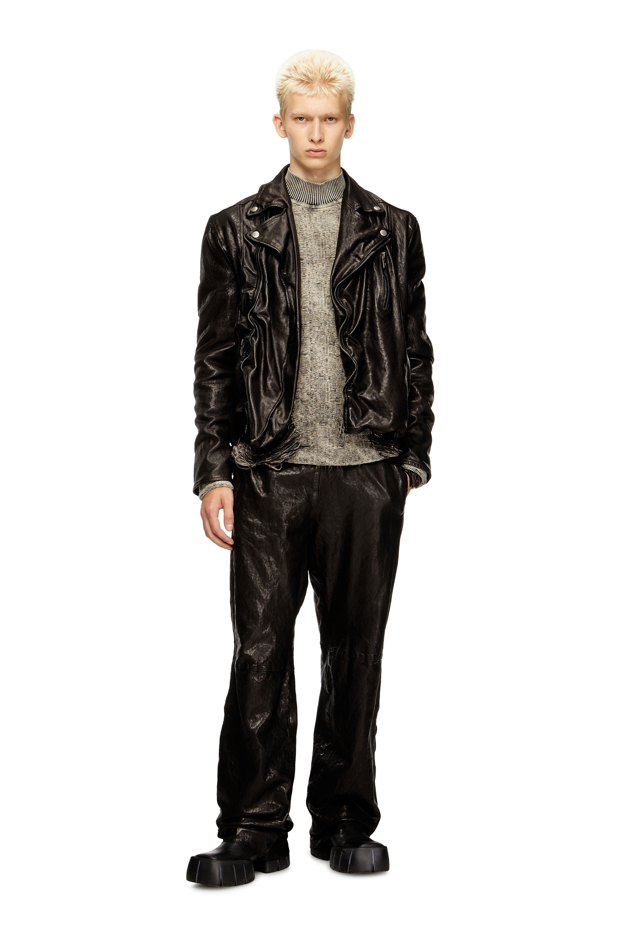 Diesel - P-BRU, Herren Elastische Hose aus thermischem Leder in Schwarz - 2