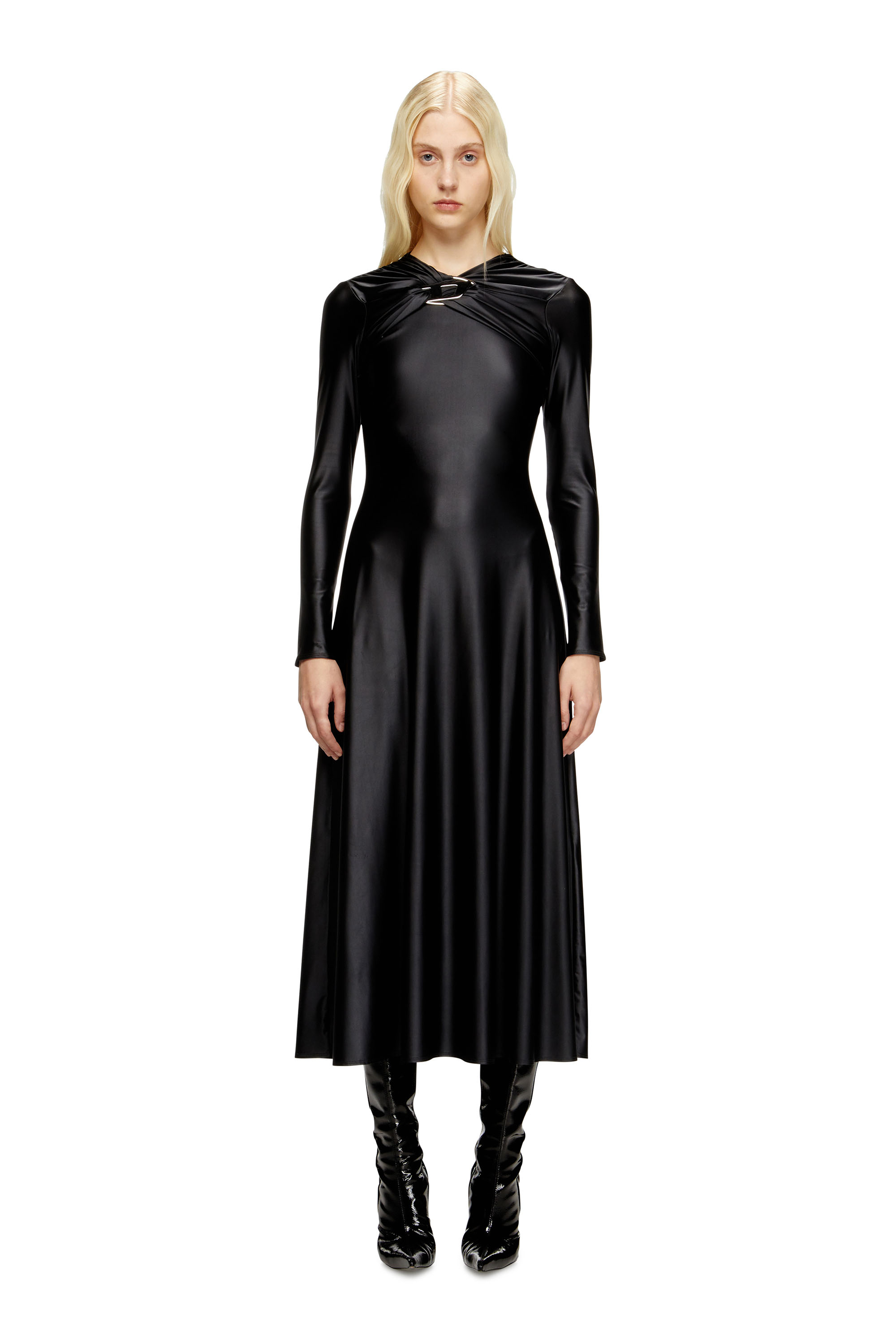 Diesel - D-IAMO, Damen Drapiertes Nylon-Kleid in Schwarz - 3