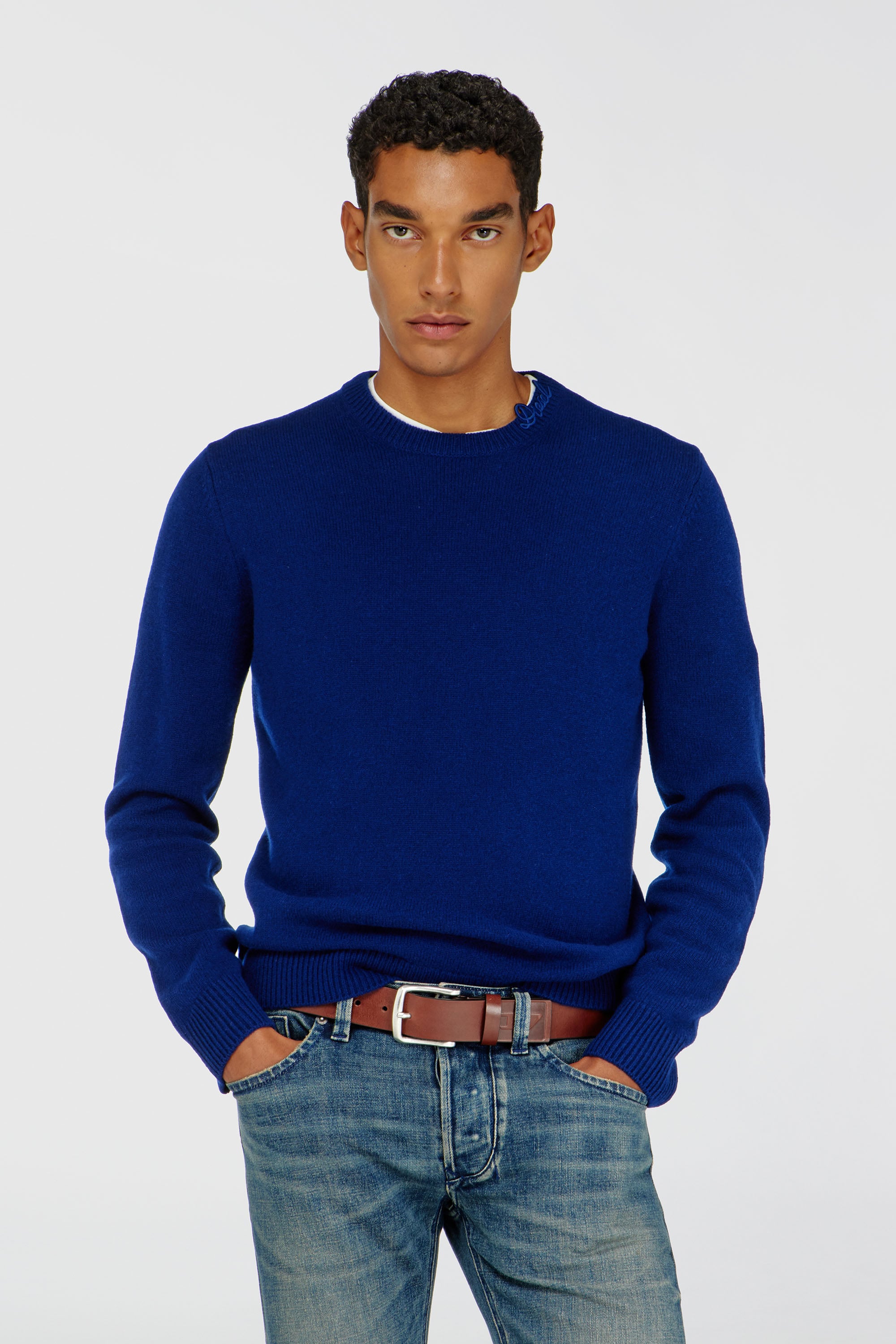 Diesel - K-IMBRO, Herren Wollpullover mit Logo am Kragen in Blau - 1