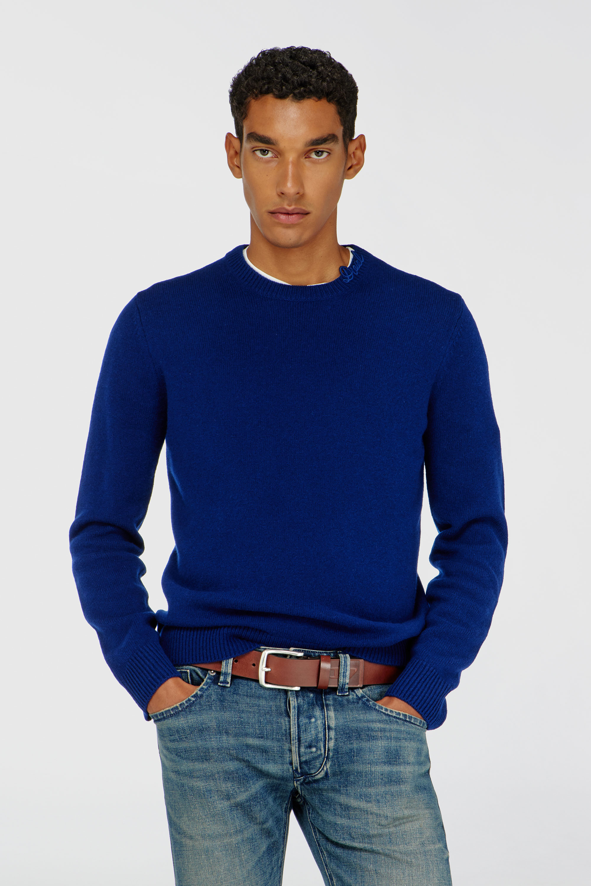 Diesel - K-IMBRO, Herren Wollpullover mit Logo am Kragen in Blau - 2