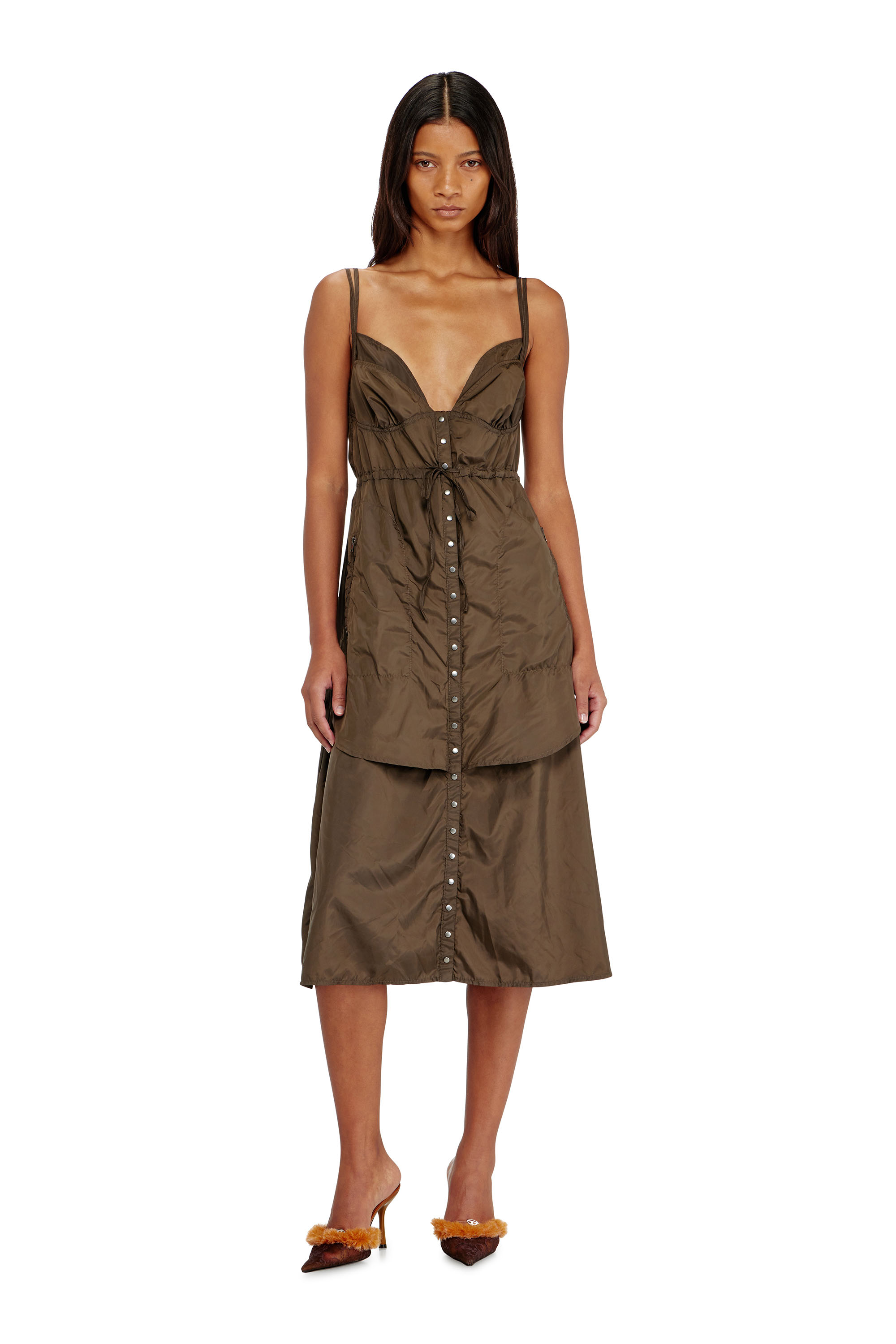 Diesel - D-OROTEA-T1, Damen Leichtes Nylonkleid mit Lagen-Design in Braun - 2