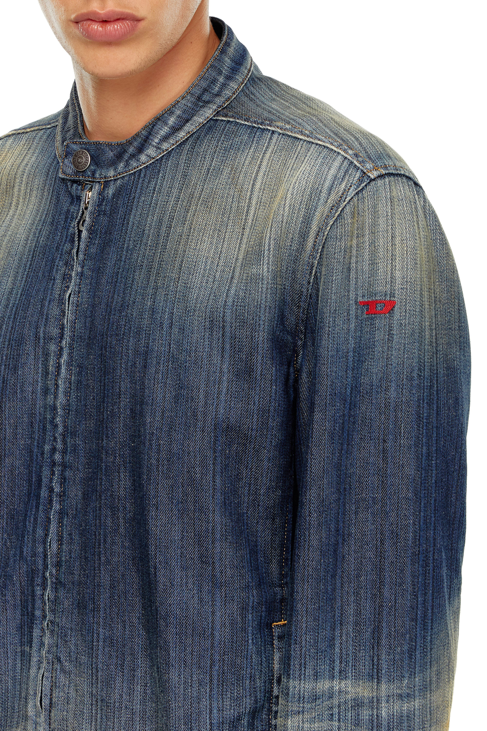 Diesel - D-GLORY, Man Moto jacket in streaky denim in Blue - Image 5
