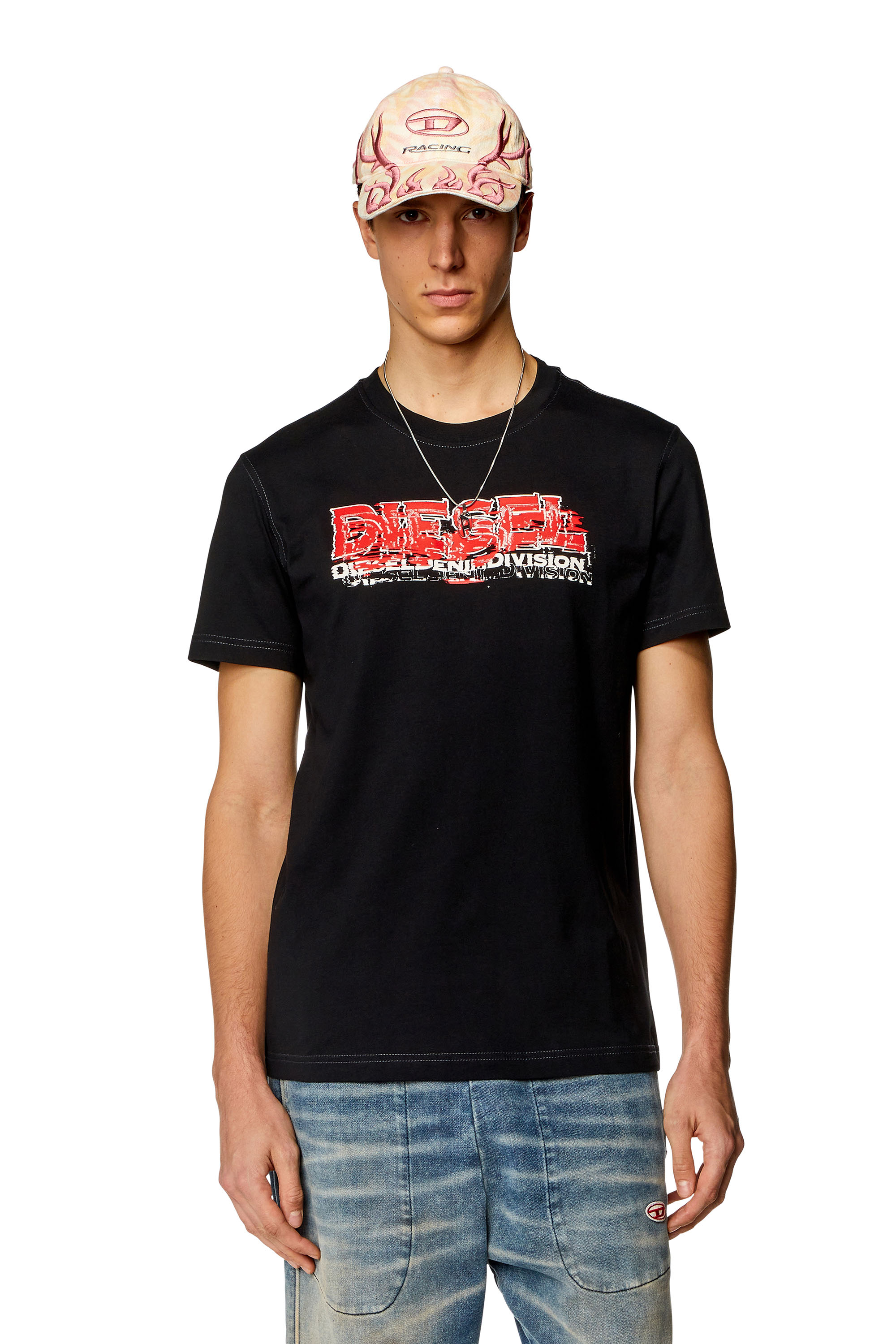 Diesel - T-DIEGOR-K70, Man T-shirt with glitchy logo in Black - Image 1