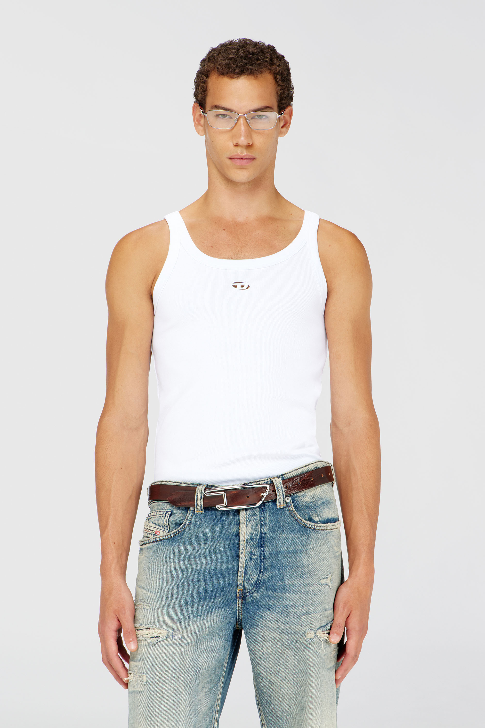 Diesel - T-WIFE-DCO, Herren Schmal geschnittenes Baumwoll-Tanktop mit Oval D-Logo in Wei&szlig; - 1