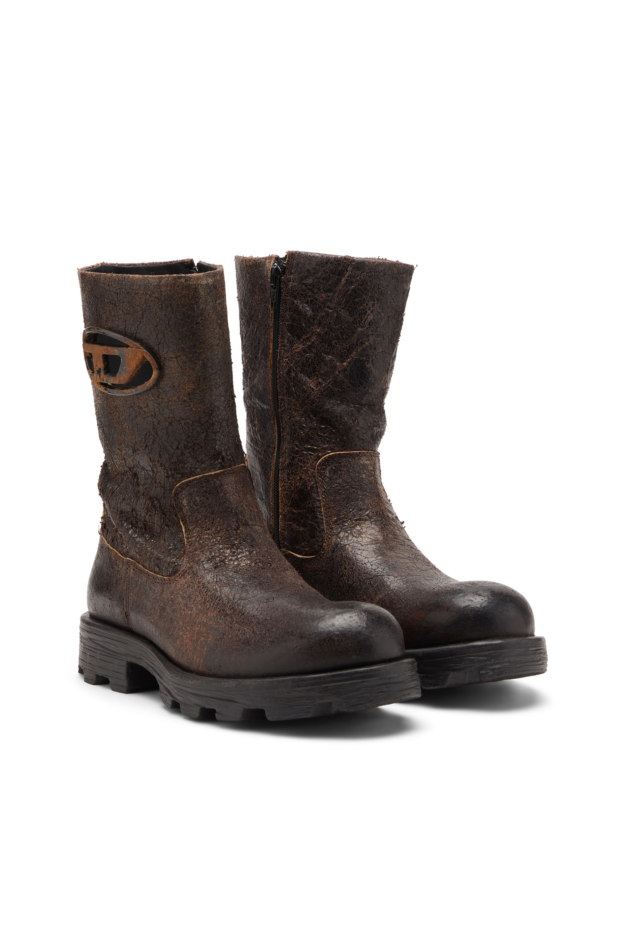 Diesel - D-HAMMER BKR D W, Damen D-Hammer-Bikerstiefel aus vielgetragenem gerissenem Wildleder in null - 2