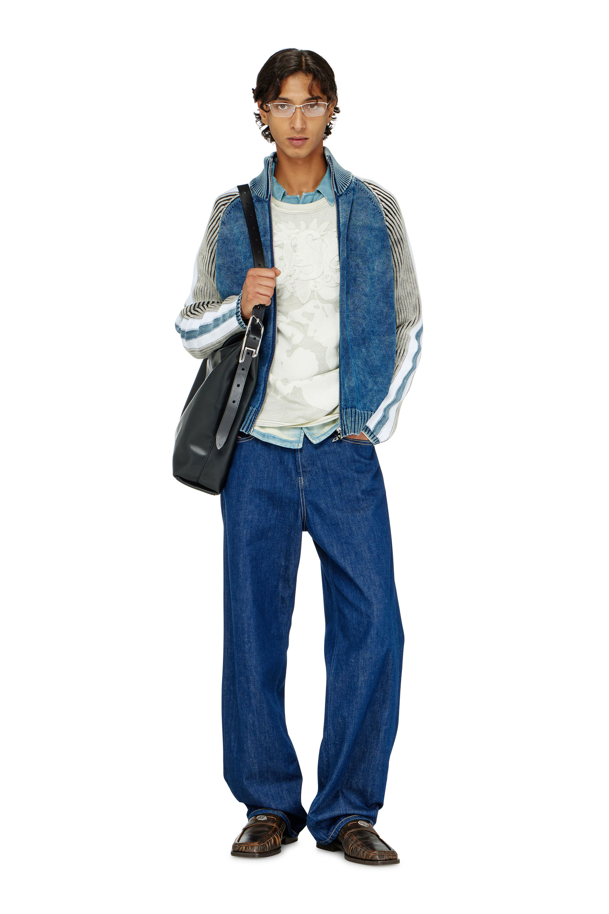 Diesel - K-HERONIMO, Herren Rei&szlig;verschluss-Cardigan mit sportlichen Streifen in Blau/Grau - 2
