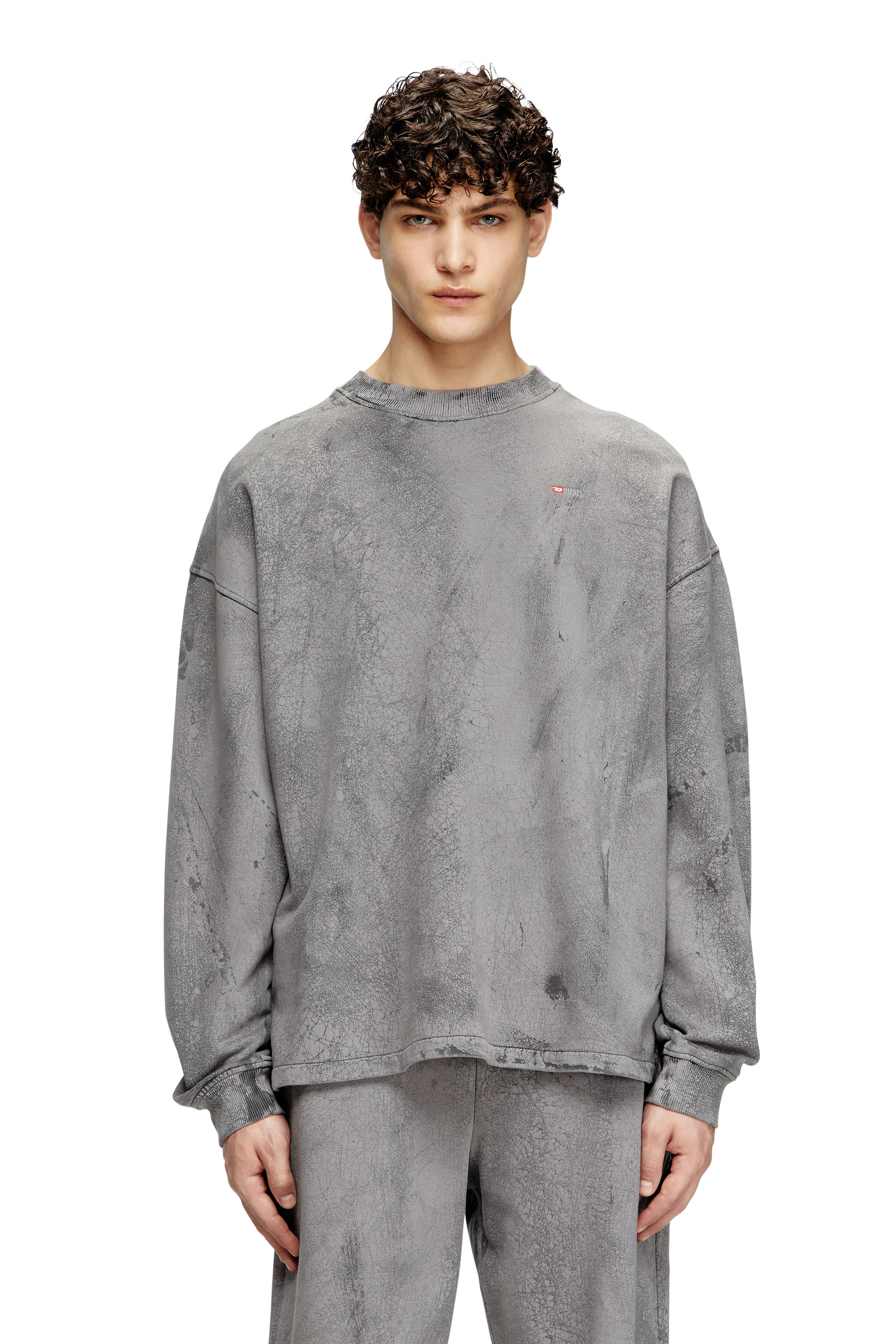 Diesel - S-BAXT-T1, Herren Gerissenes Sweatshirt mit Mikro-Logo in Grau - 1