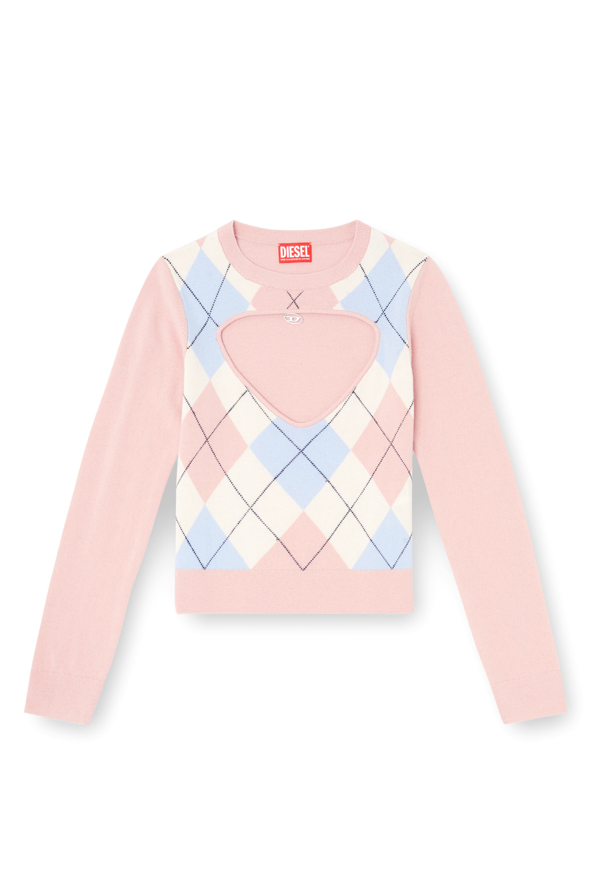 Diesel - M-ROMKO-LS, Damen Ausgeschnittener Pullover aus Argyle-Wolle in Rosa - 3