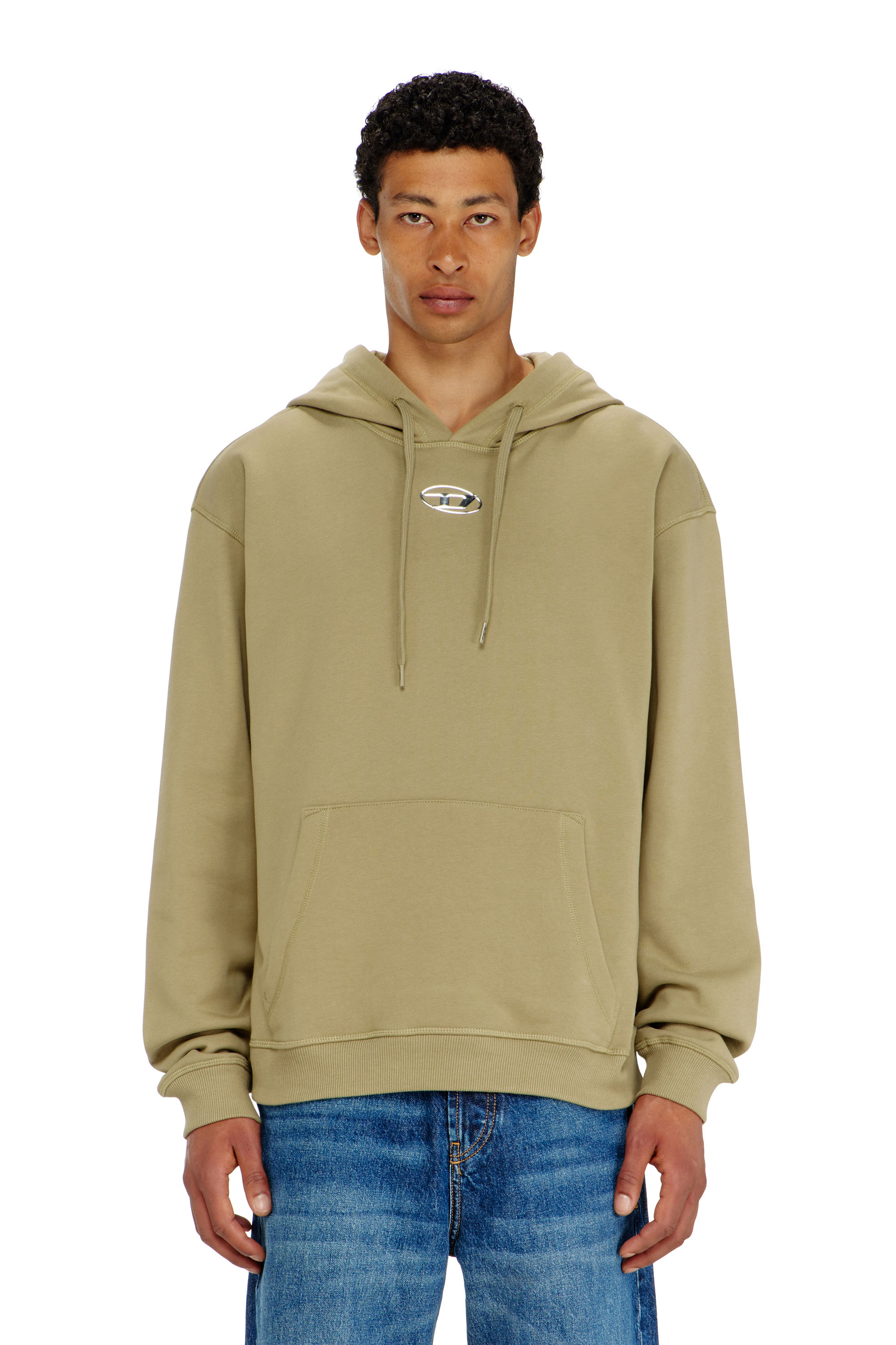 Diesel - S-NORM-HOOD-IOD, Herren Baumwoll-Hoodie mit metallischem Oval D in Olivgr&uuml;n - 1