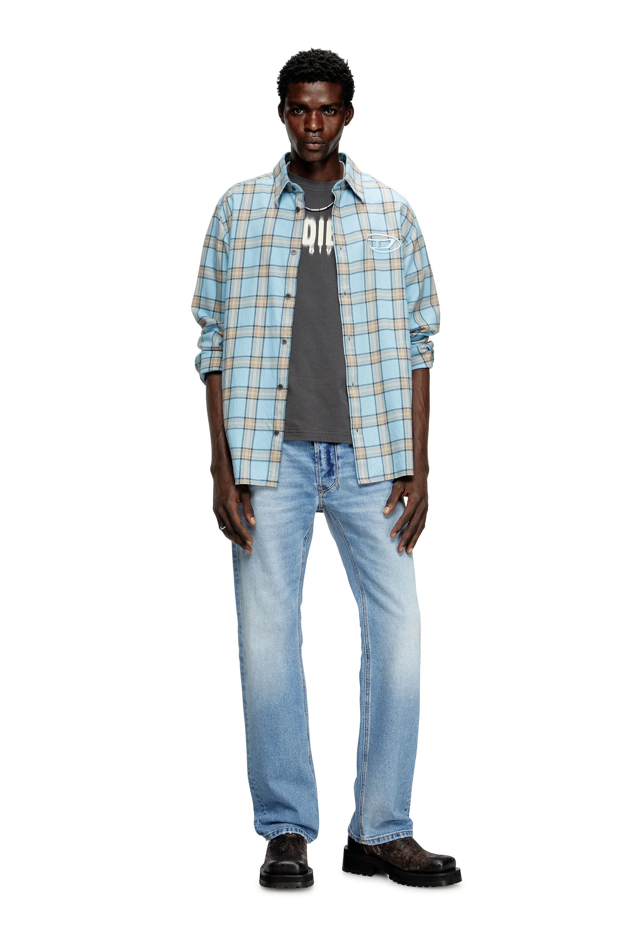 Diesel - T-ADJUST-Q7, Herren T-Shirt mit verschwommenem Diesel-Logo in Dunkelgrau - 1