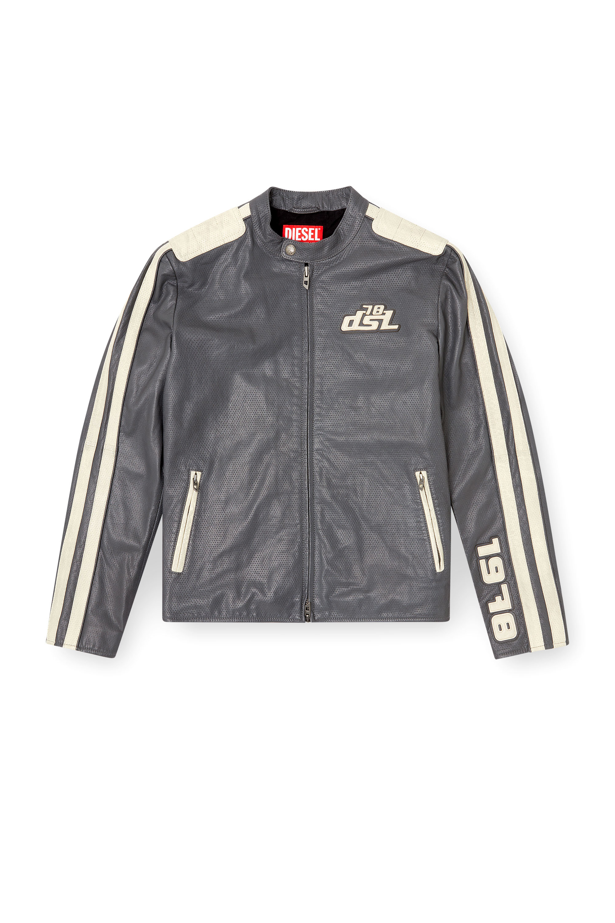 Diesel - L-POP, Unisex Bikerjacke aus perforiertem Leder in Grau - 2