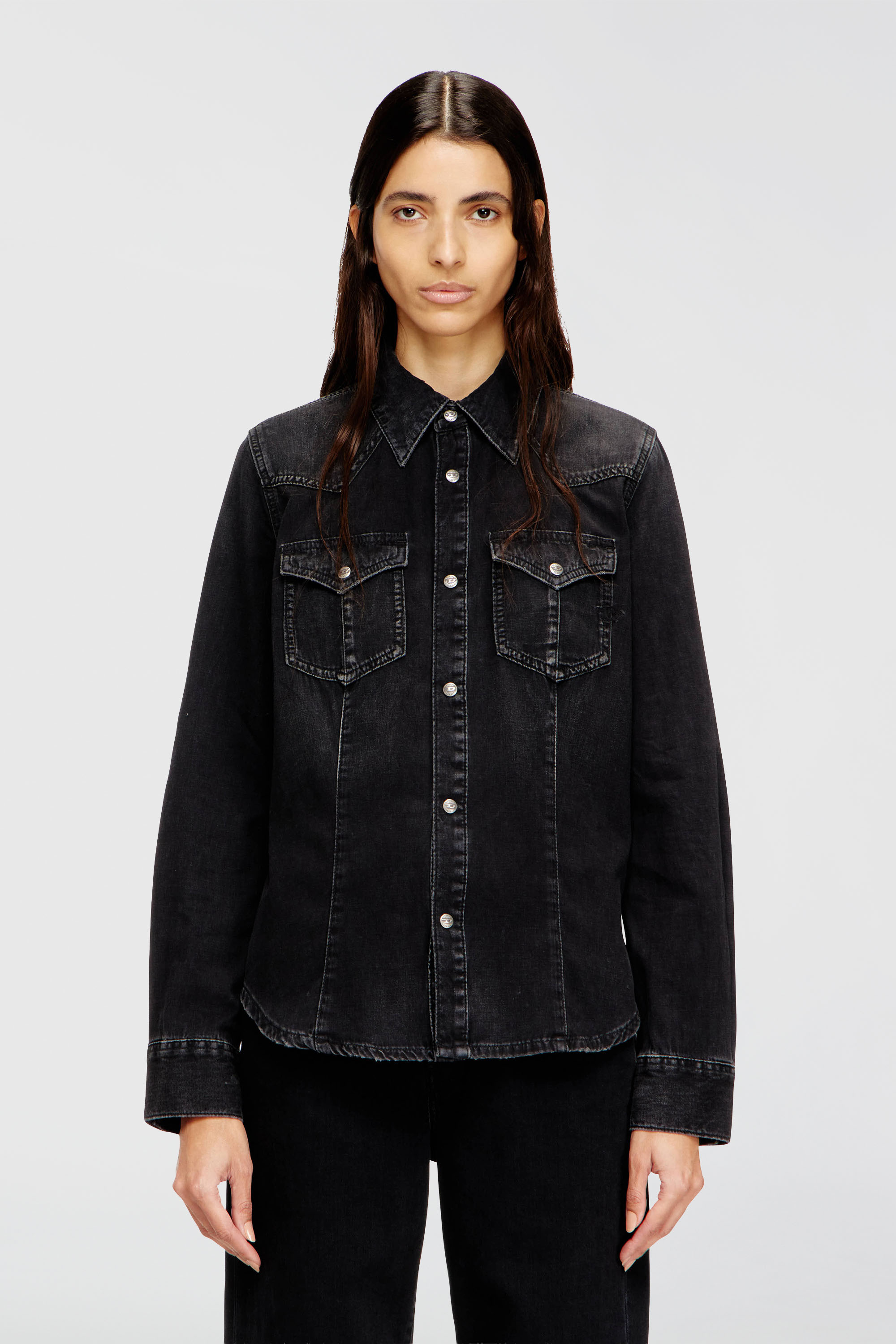 Diesel - DE-WAVES, Damen Western-Hemd aus behandeltem Denim in Schwarz - 1