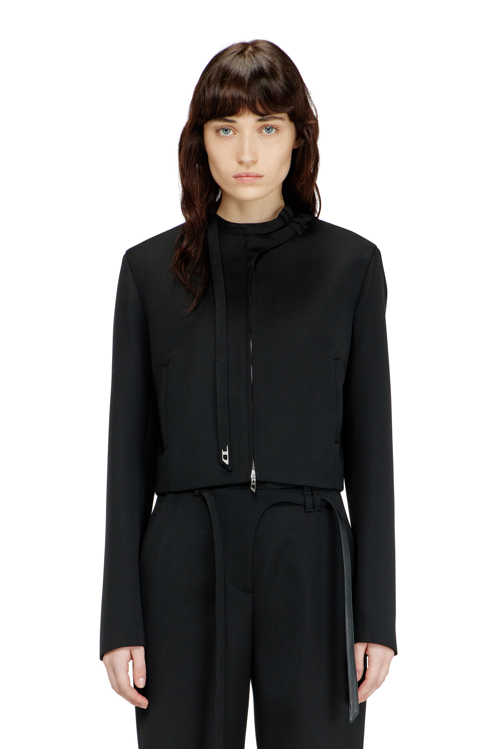 Diesel - G-HAVOC-1, Damen Ma&szlig;geschneiderte Jacke mit Biker-Kragenriemen in Schwarz - 1