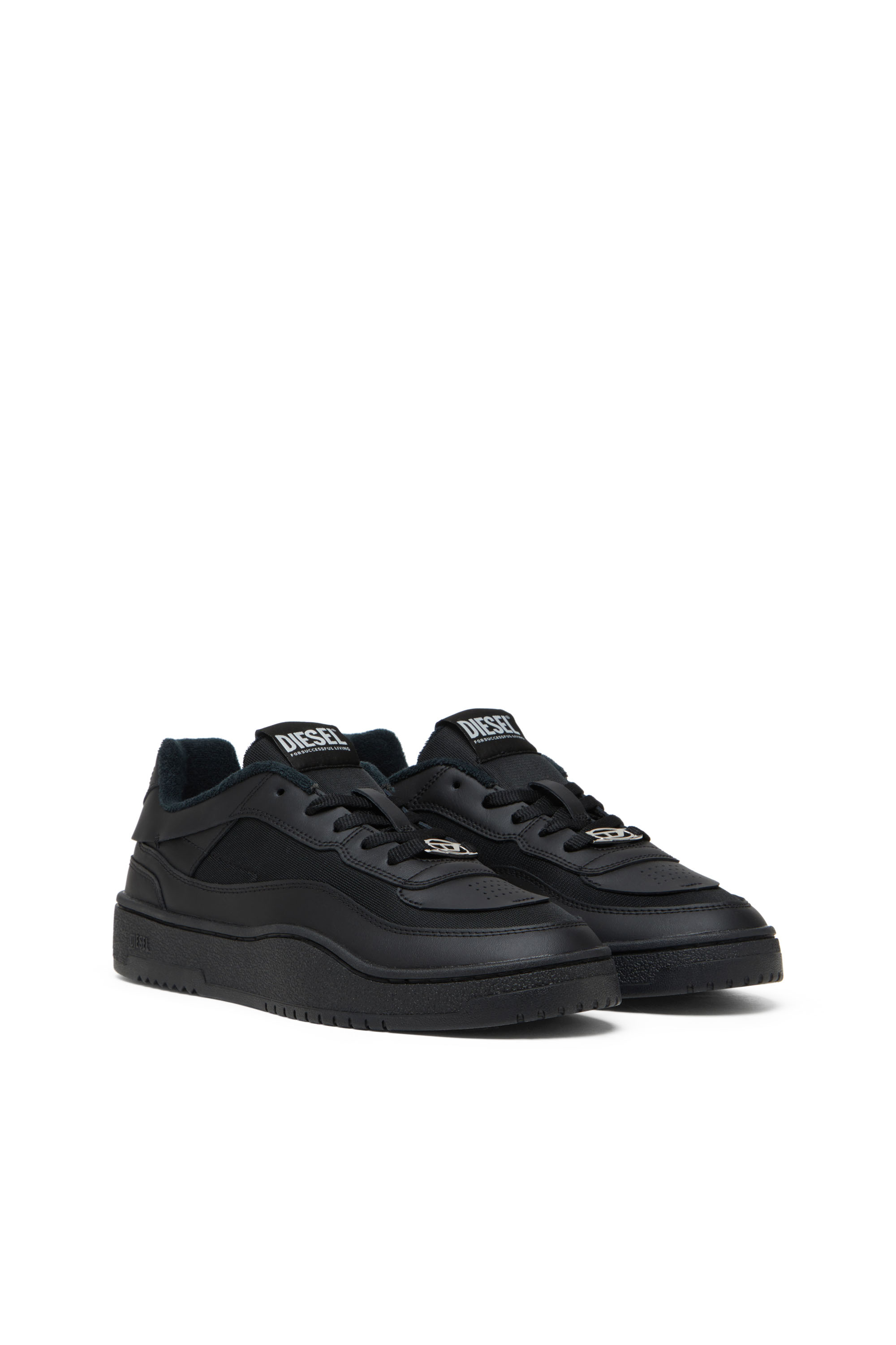 Diesel - S-OVAL SKATE LOW, Herren Sneakers aus Leder mit Einsatz aus Stoff in Schwarz - 2