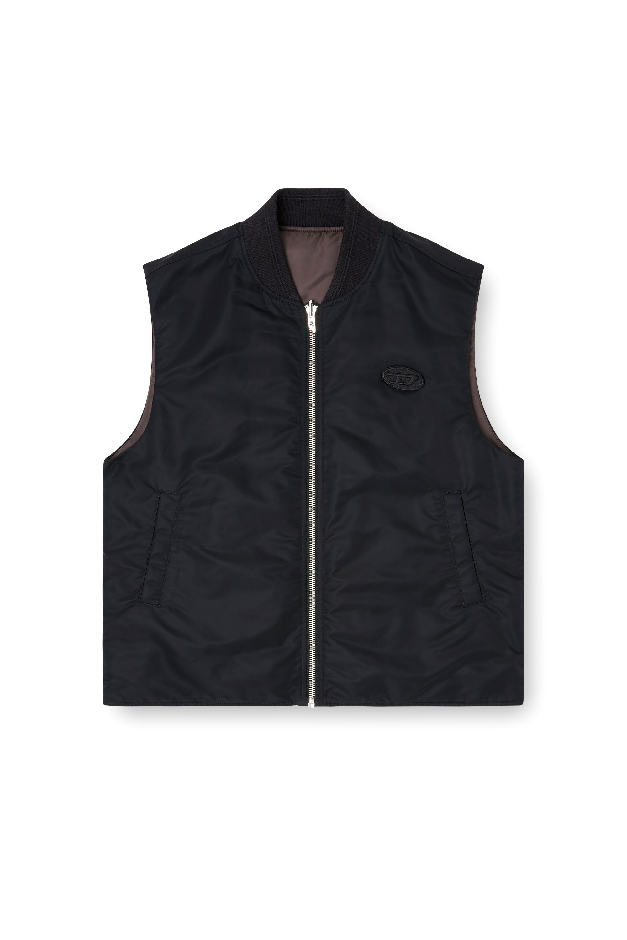 Diesel - W-TYPE-D1-SL, Herren Gepolsterte Satinweste mit Oval-D-Stickerei in Schwarz - 2