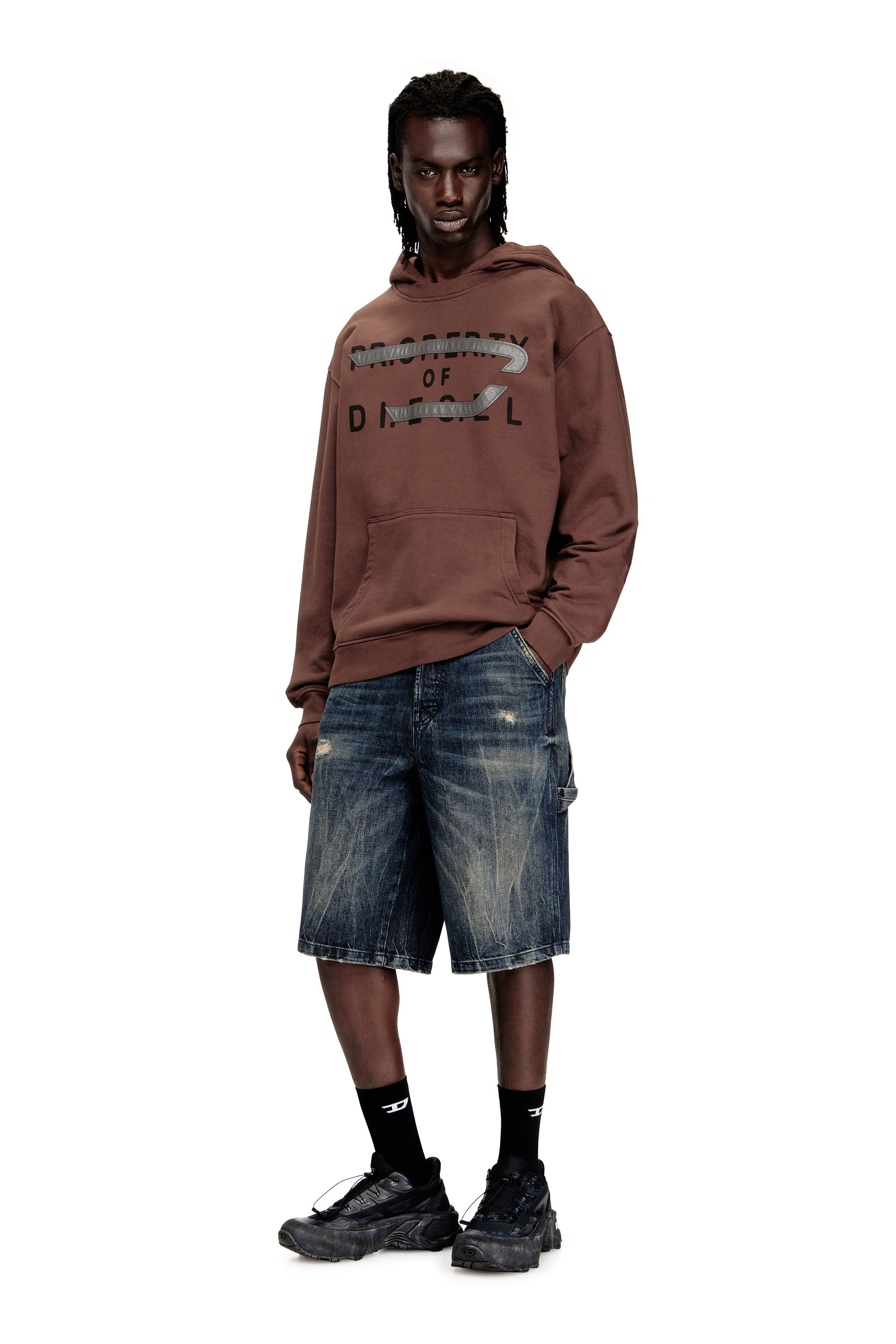 Diesel - S-NORMAN-HOOD, Herren Baumwoll-Hoodie mit D-Applikation in Braun - 1